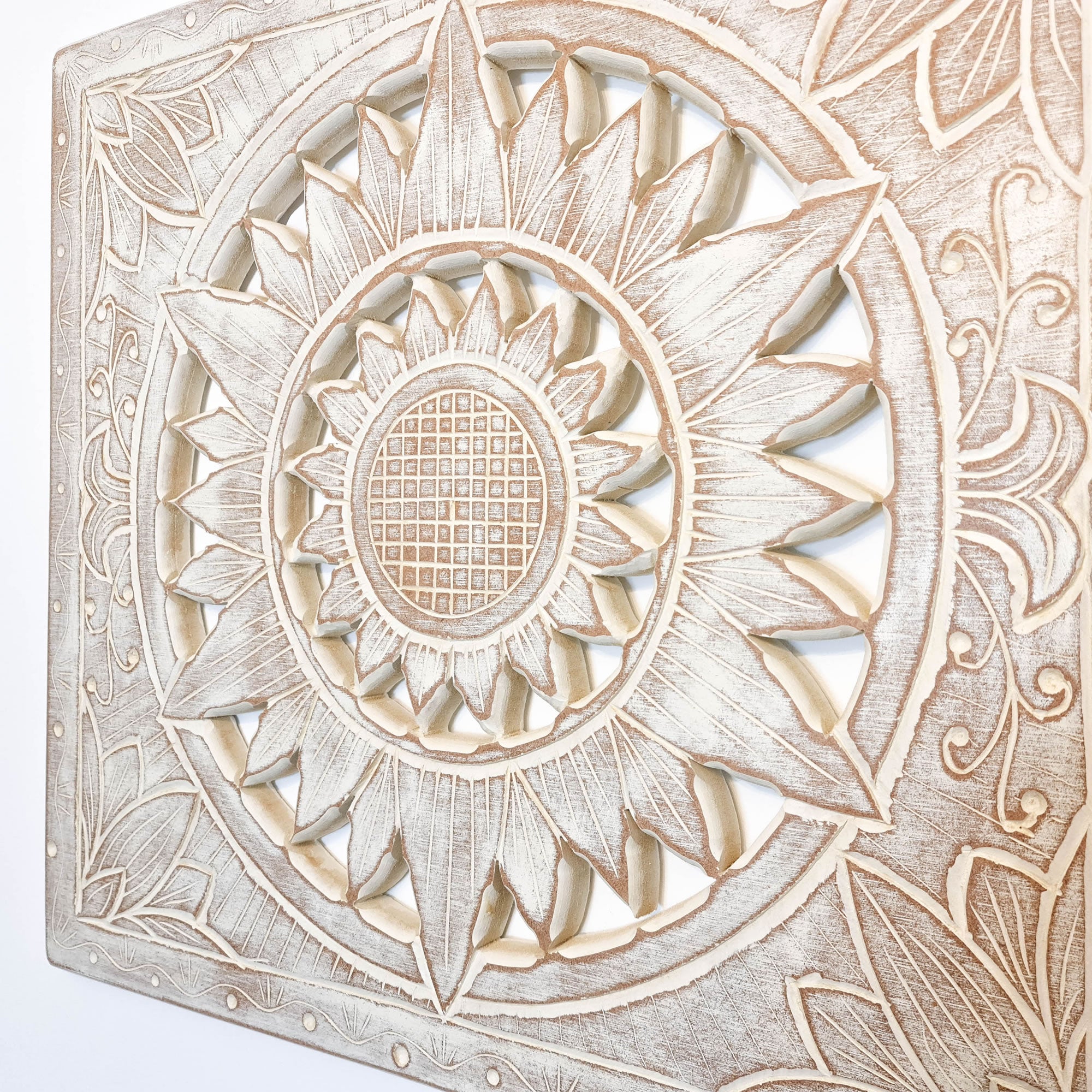 Carved Wooden Wall Art - Decorative Mandala Yoga Distressed Eco Panel Headboard Sculpture