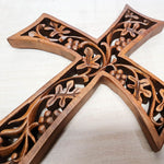 Christian Prayer Cross Tree of Life Carved Wooden Decorative Panel Sculpture Art