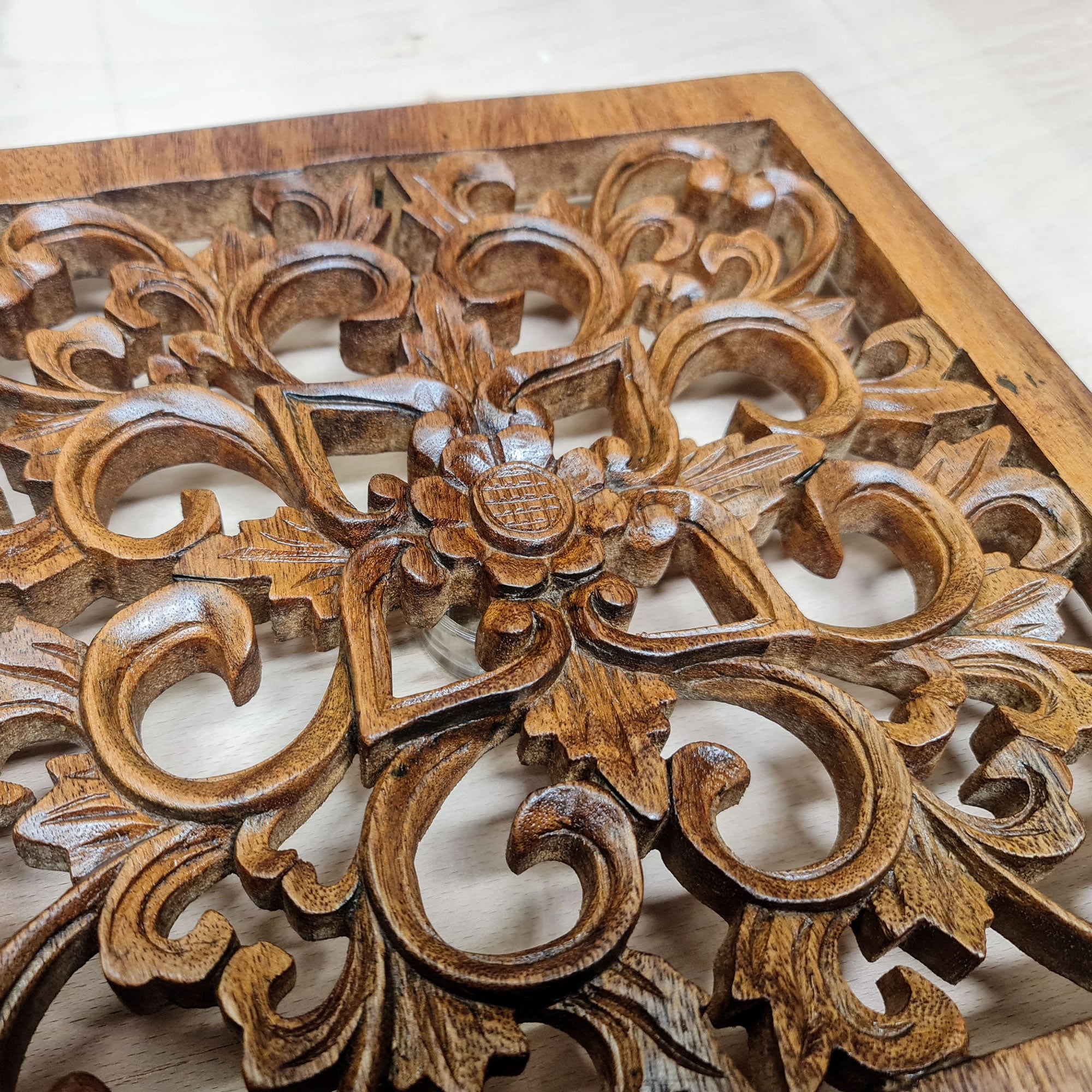 Handmade Carved Wooden Decorative Mandala Wall Art Sculpture Yoga Panel - Easternada