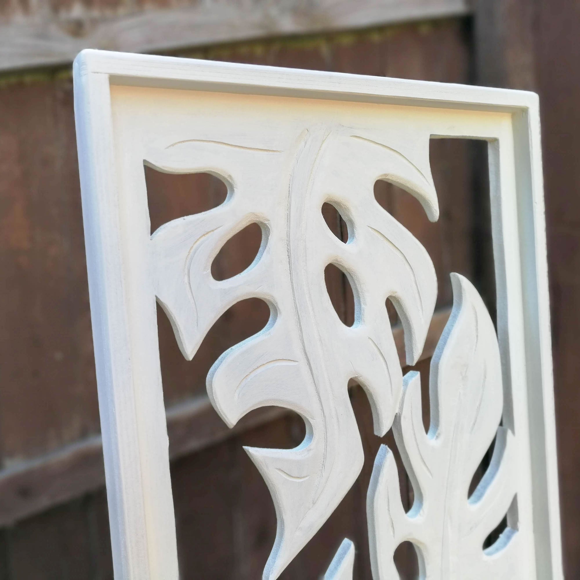 Coming Soon - Carved Wooden Decorative Leaves Panel Art Sculpture White