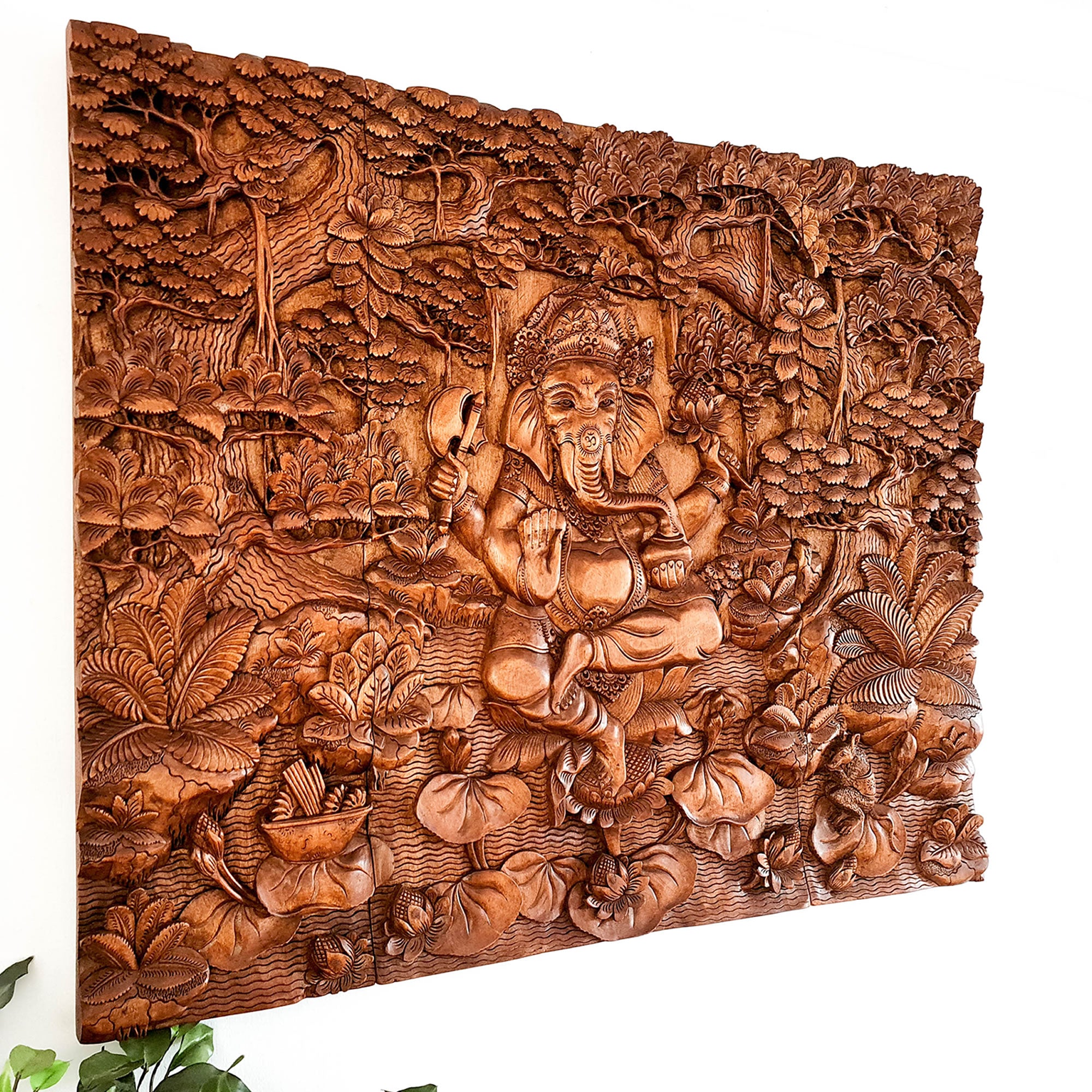 Divine Hindu God Lord Ganesh Hand Carved Wooden Decorative Art Mandir Pooja