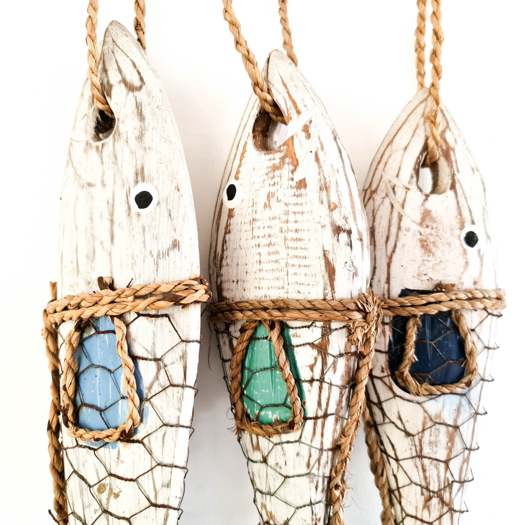 Tropical Fishes Wall Hanging - Hand-Carved painted wooden Tropical Beach Surf decoration