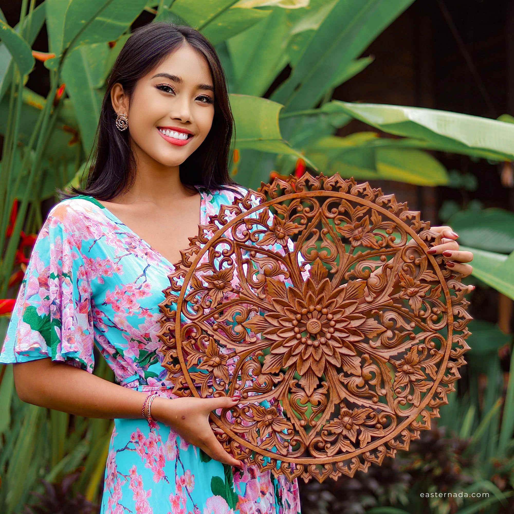 Hand Carved Wooden Wall Art Tree of Life Headboard Decoration - A Perfect Gift Mandala