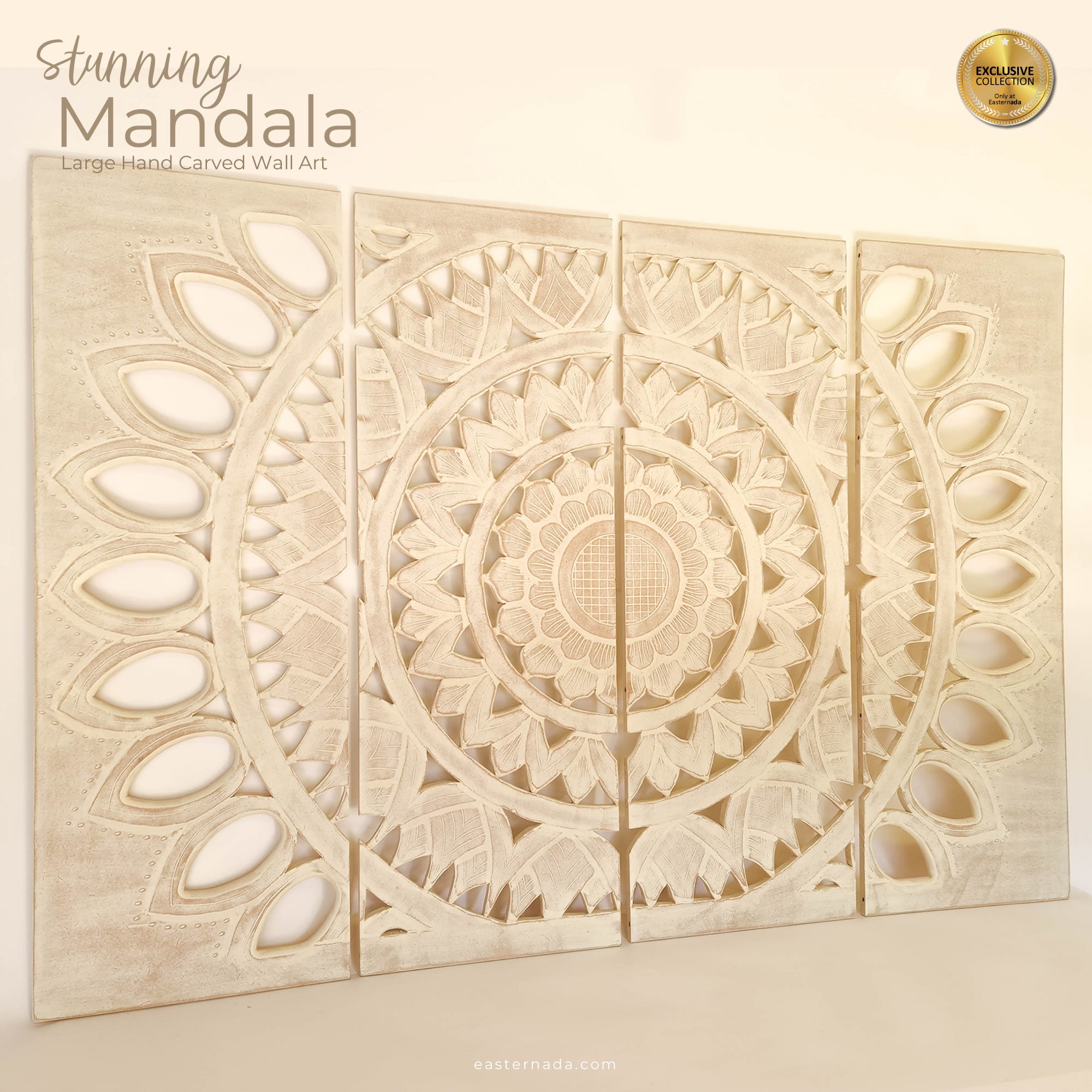 Mandala Headboard Carved Wooden Decorative Panel Art Distressed White Shabby Chic
