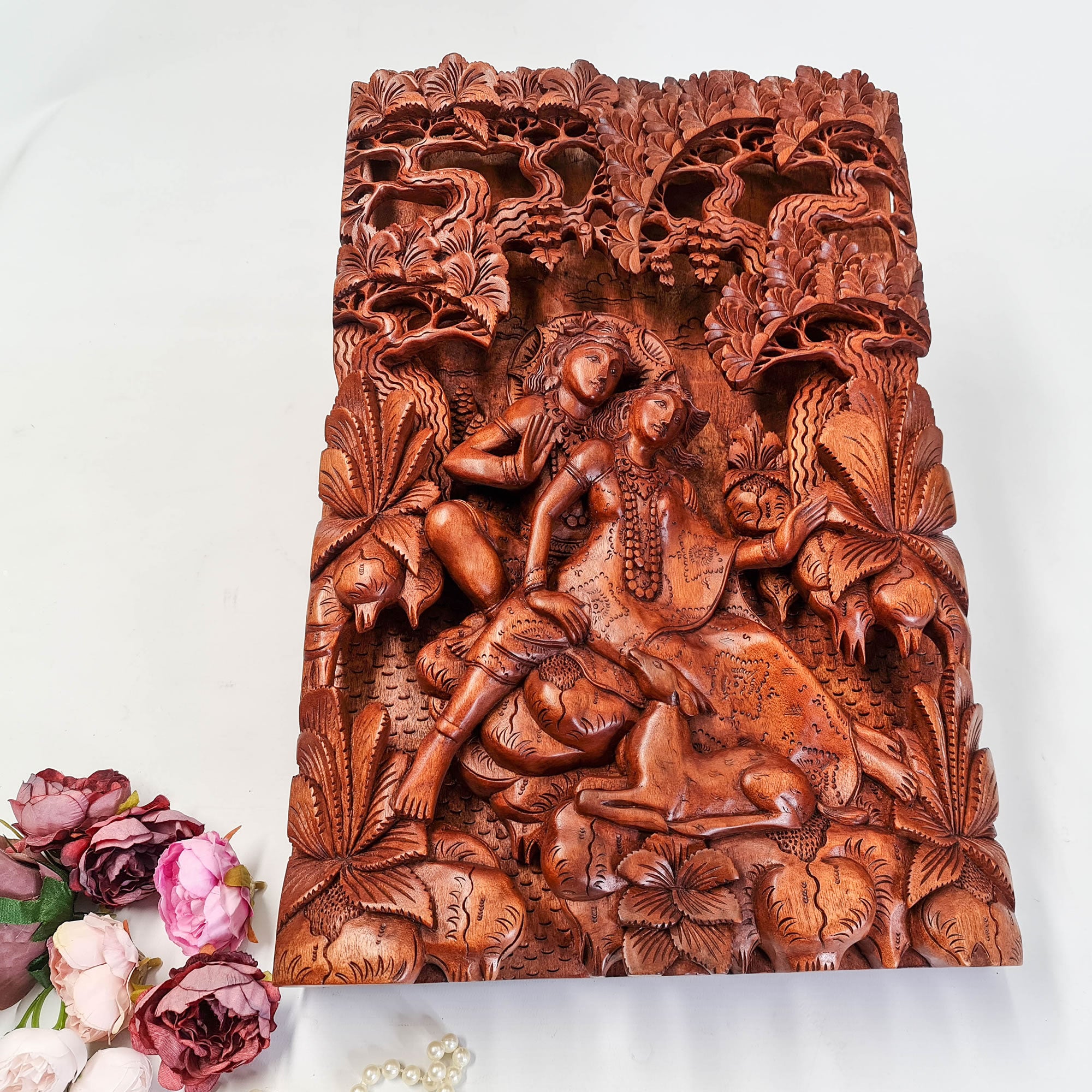 Hand Carved Wooden Hindu God - Radha Krishna Sculpture Art Mandir