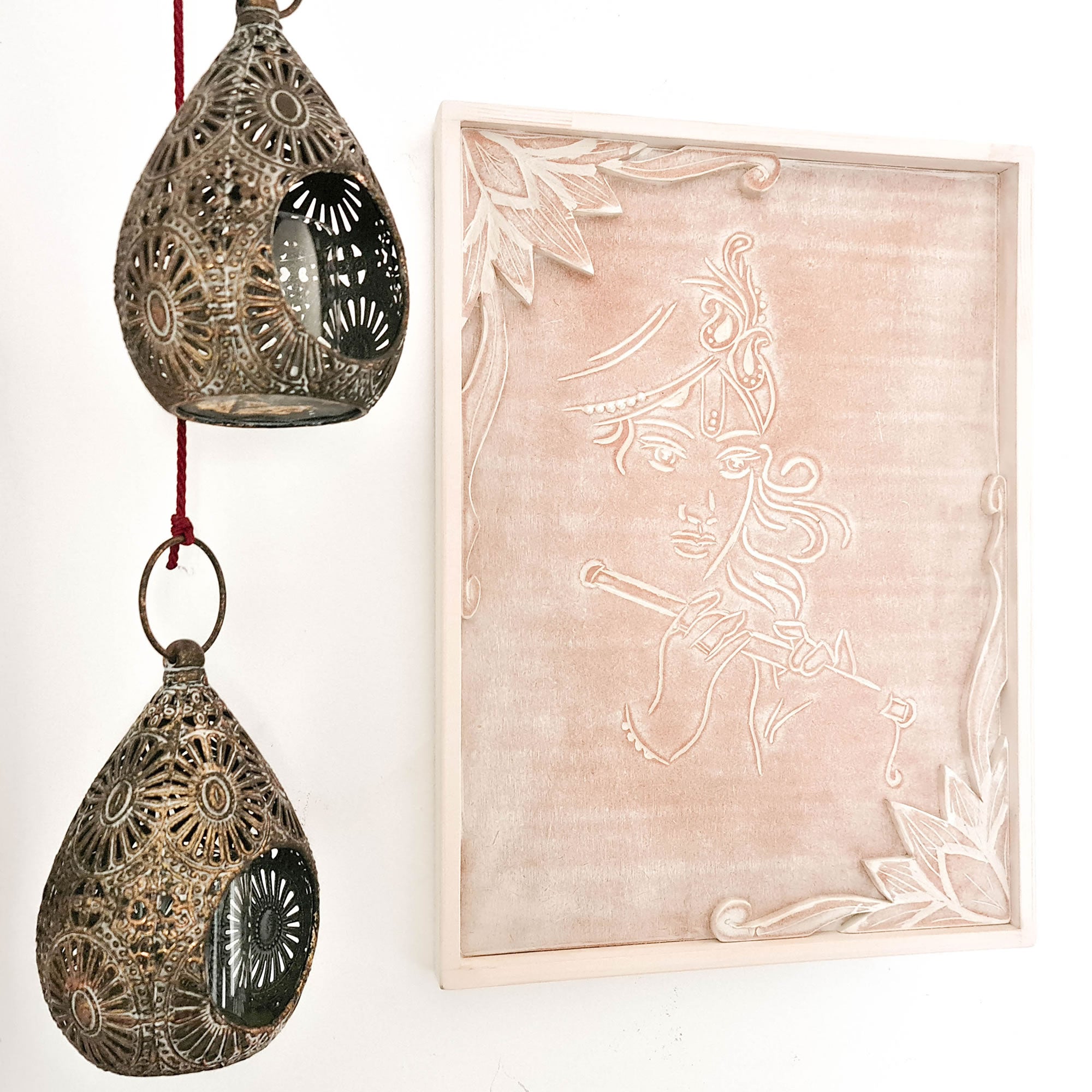 Krishna Hand Carved Wall Art Hindu Mandir Pooja