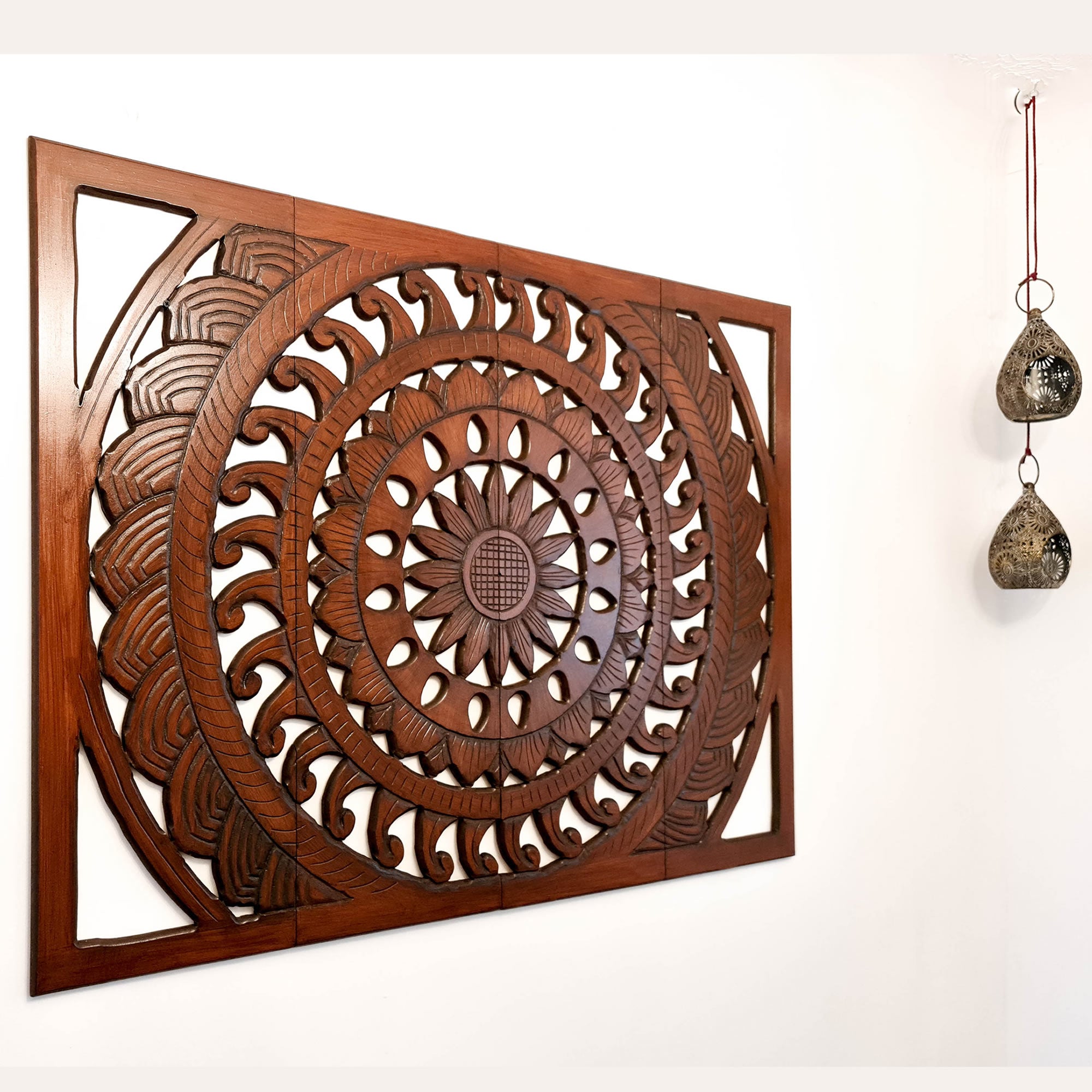 Hand Carved Wooden Wall Art Bed Headboard Large Mandala Easternada