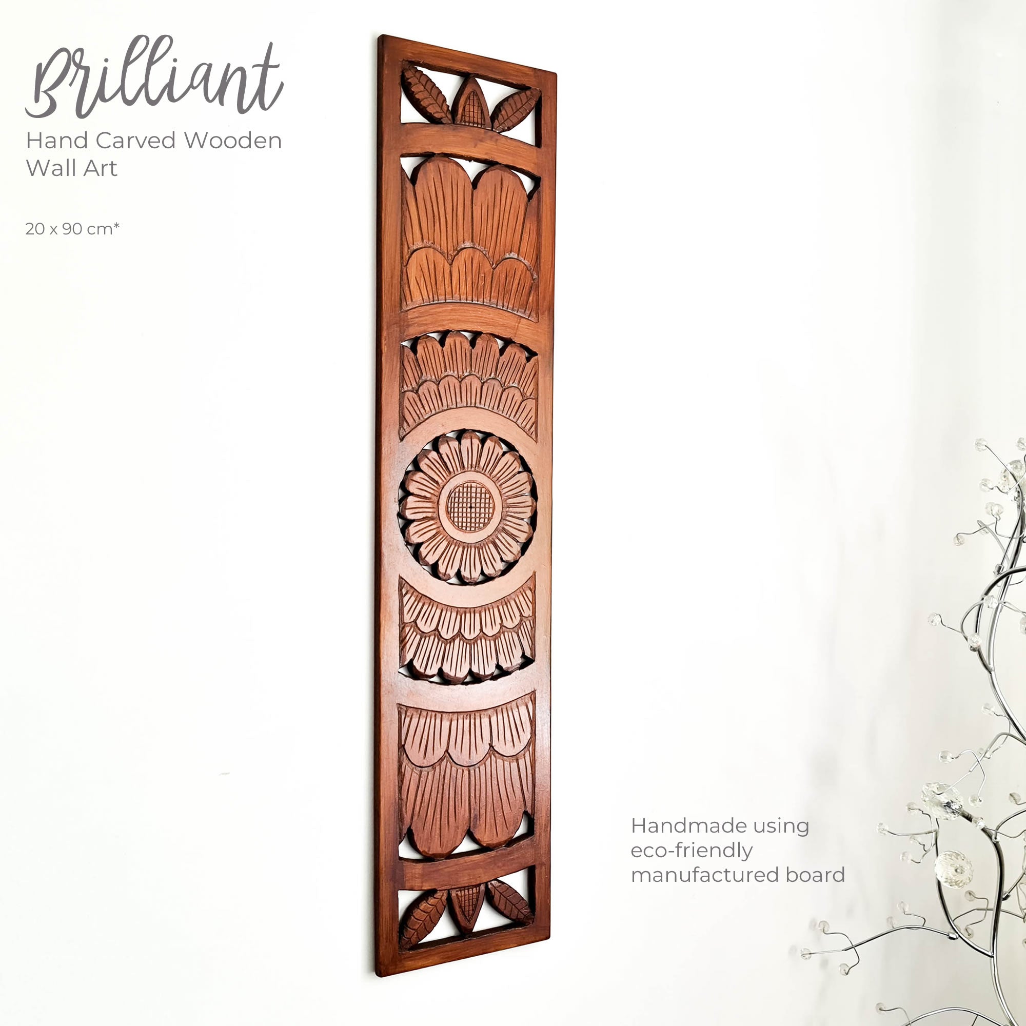 Hand Carved Wooden Wall Art - Decorative Mandala Yoga Walnut Panel