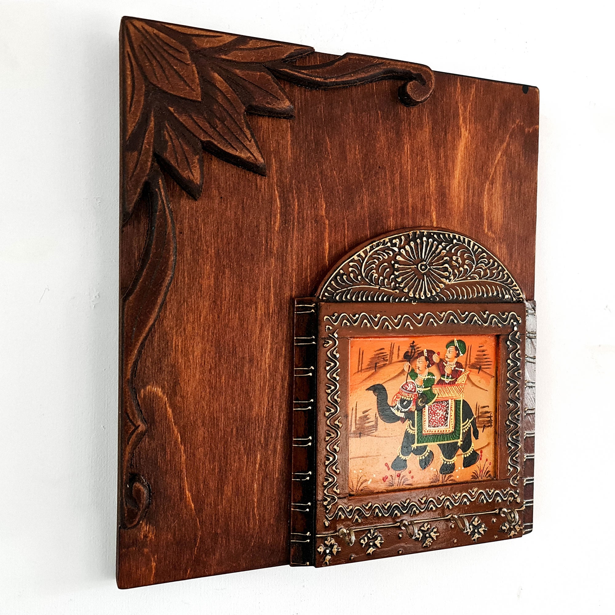 Handmade Hand-painted Carved Wood Wall Art Decorative Hanging Key Holder Hooks Storage