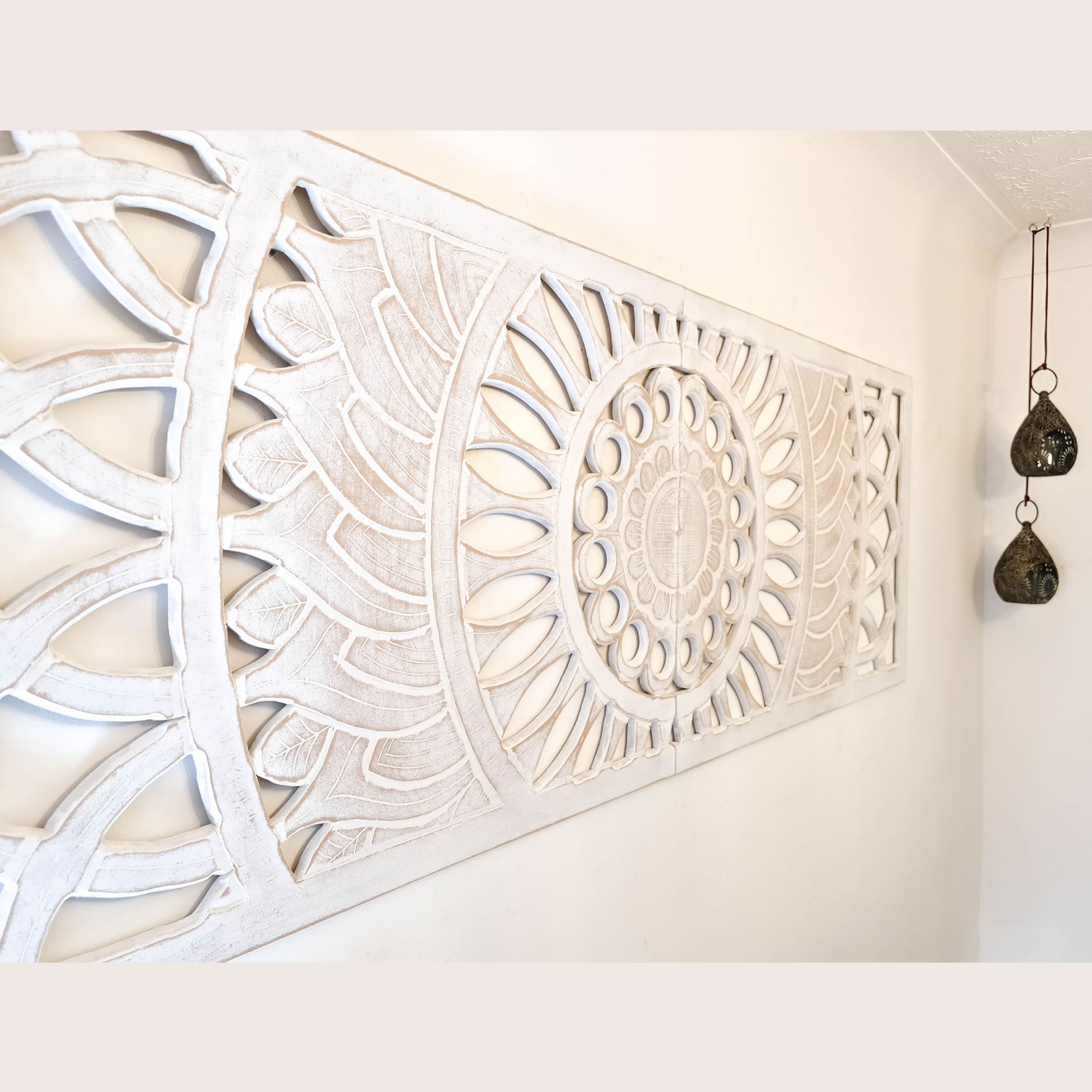 Hand Carved Wooden Wall Art - KING Headboard Decorative Mandala