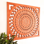 Hand Carved Wooden Wall Art - Large Decorative Mandala Rustic Copper Headboard Sculpture