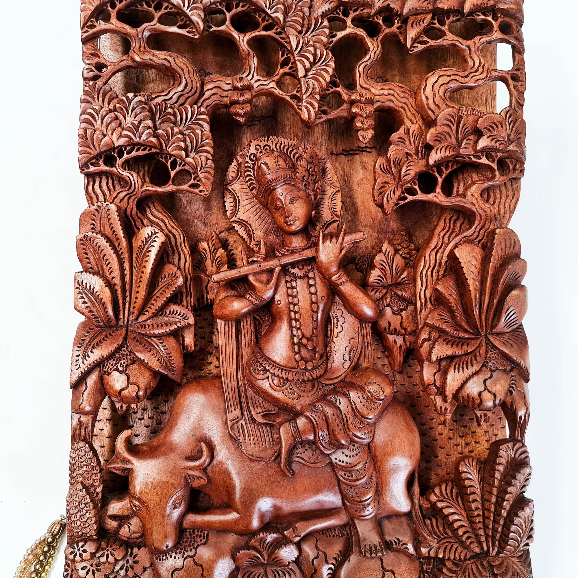 Hand Carved Wooden Hindu God - Hare Krishna Hindu Mandir Sculpture
