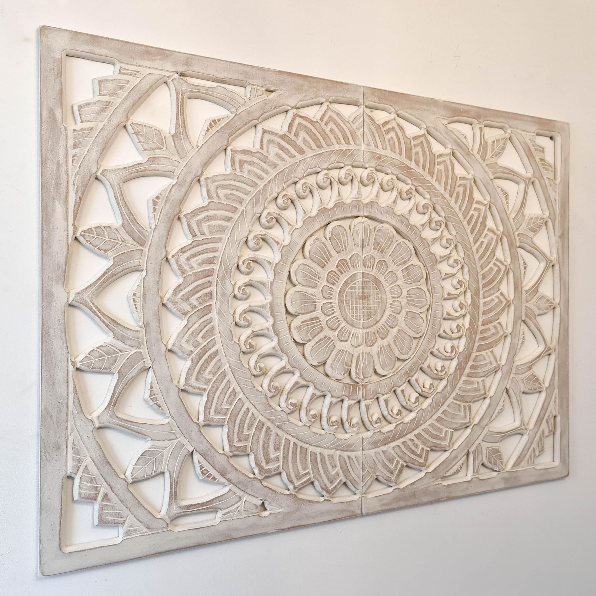 Hand Carved Wooden Wall Art - Large Headboard Decorative Mandala Panel Easternada