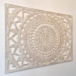 Hand Carved Wooden Wall Art - Large Headboard Decorative Mandala Panel Easternada