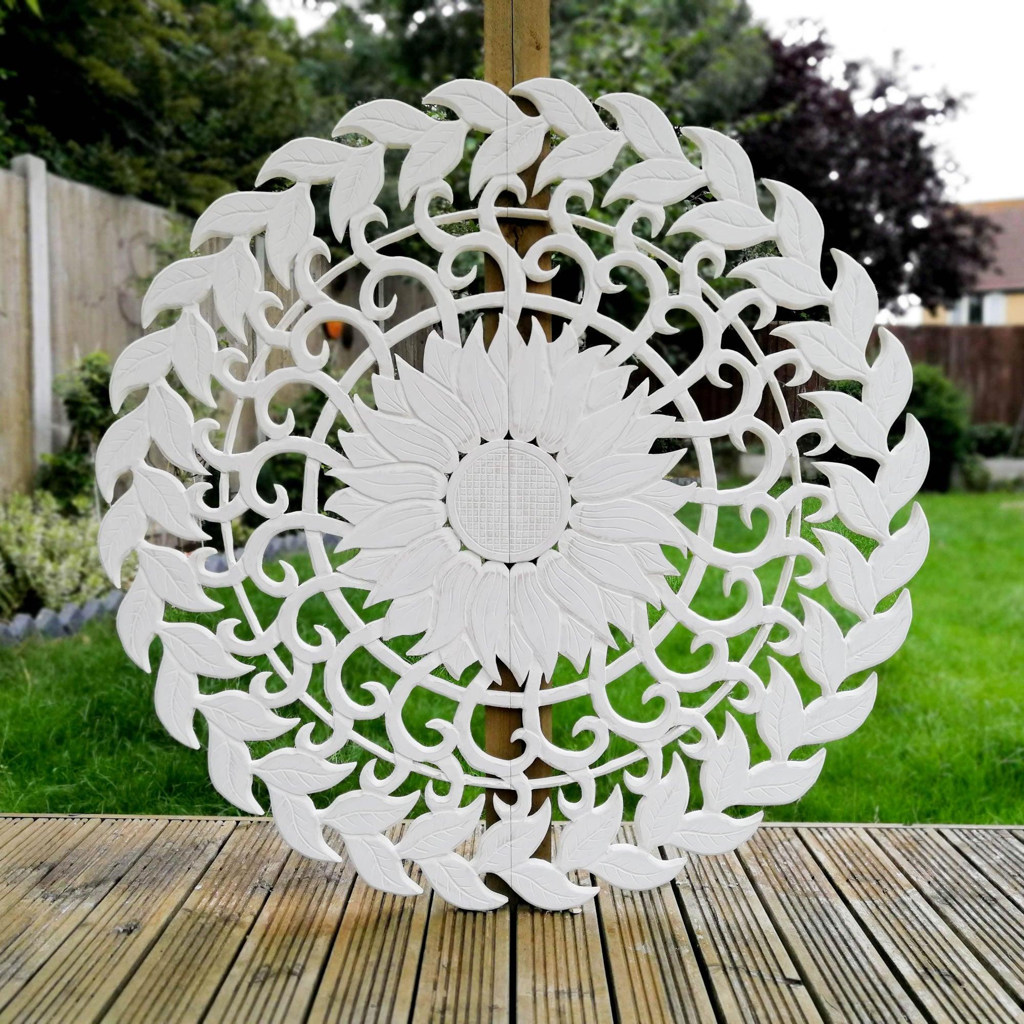 Large Handmade Carved Wooden Decorative Wall Art Lotus Headboard Bedroom Mandala