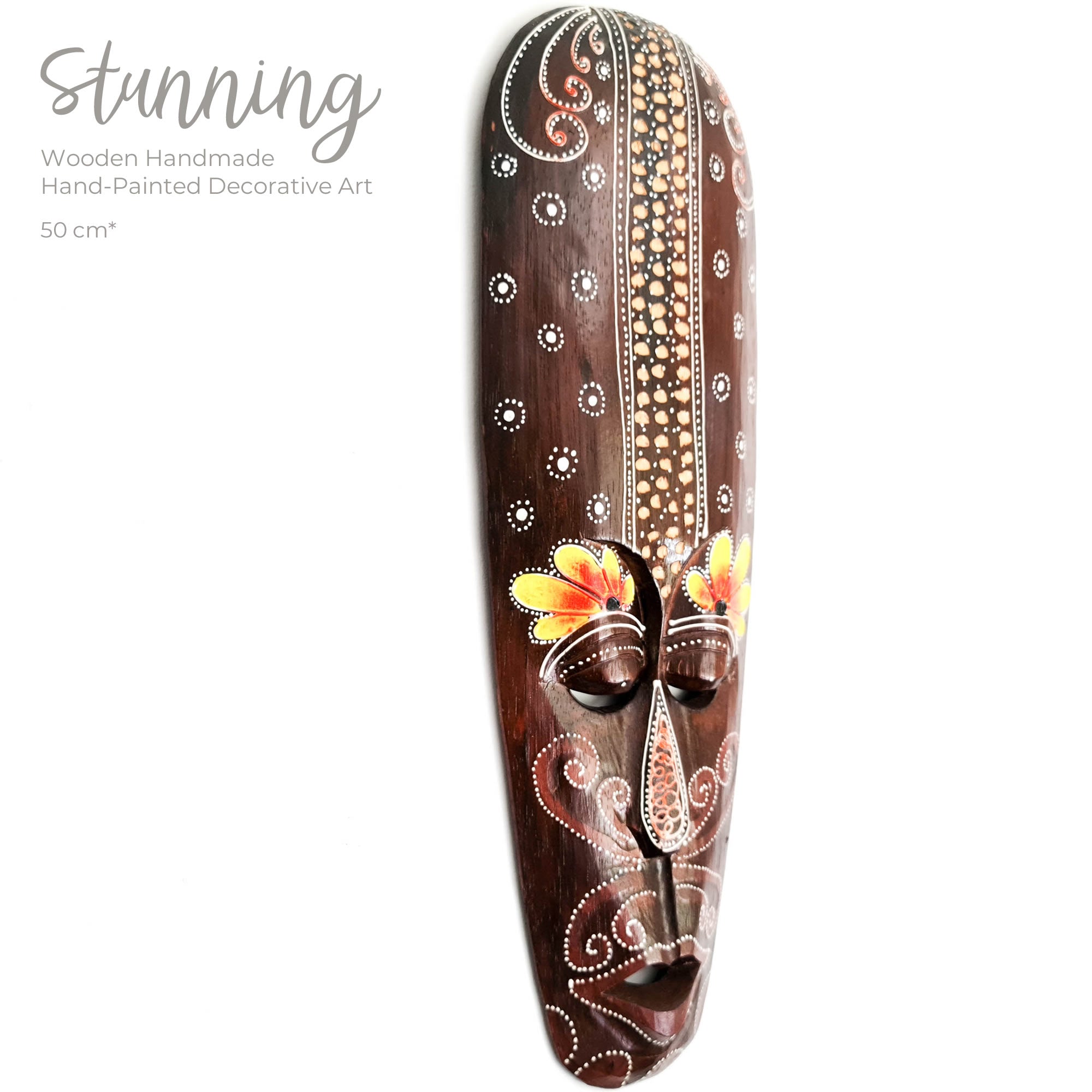 Hawaiian Tiki Mask Wall Hanging - Hand Carved painted wooden Tropical Aboriginal decoration