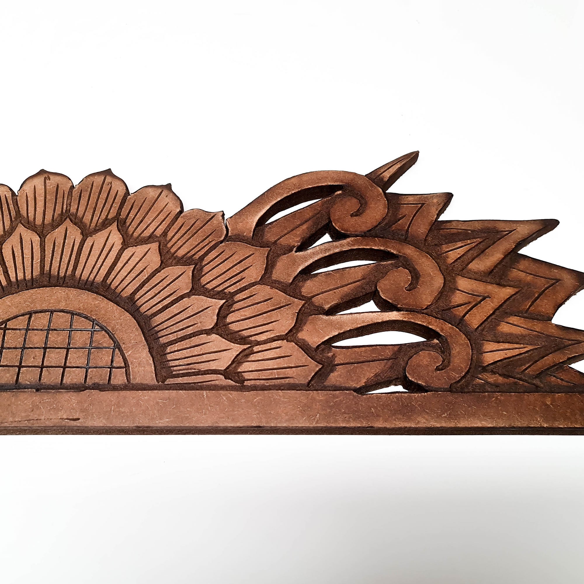 Handmade Carved Wooden Wall Art Rustic Curved Mandala Distressed Antique Brown