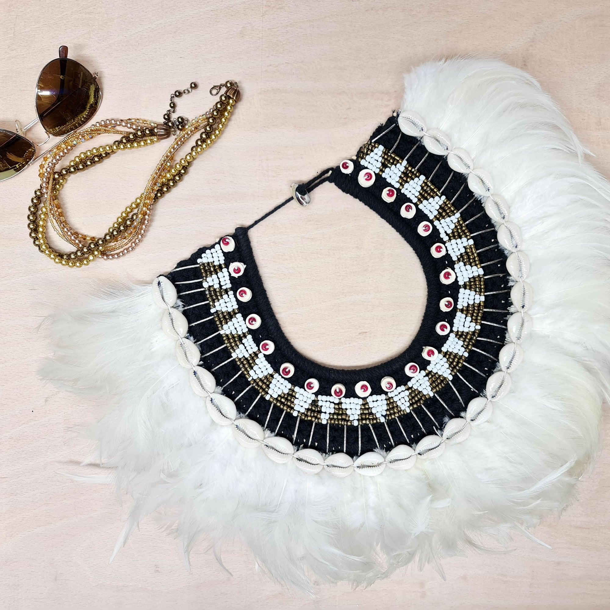 Bohemian Style Feather Sea Shells Handmade Decorative Costume Macrame Necklace Jujuhat - Easternada