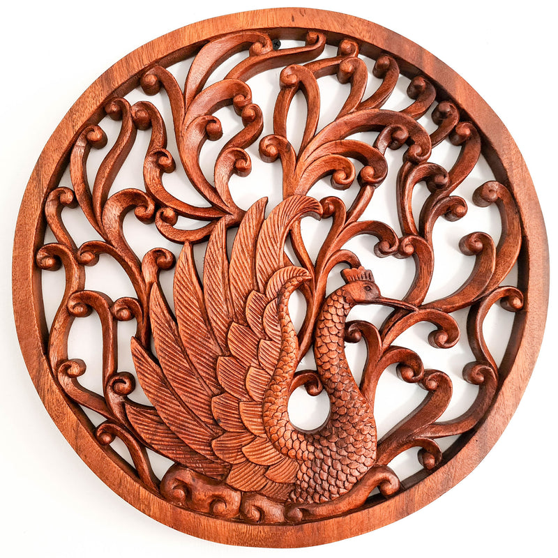 Hand Carved Wooden Wall Art Peacock Decorative Hanging Gift. Stunning wood carving decoration for any living space. Easternada