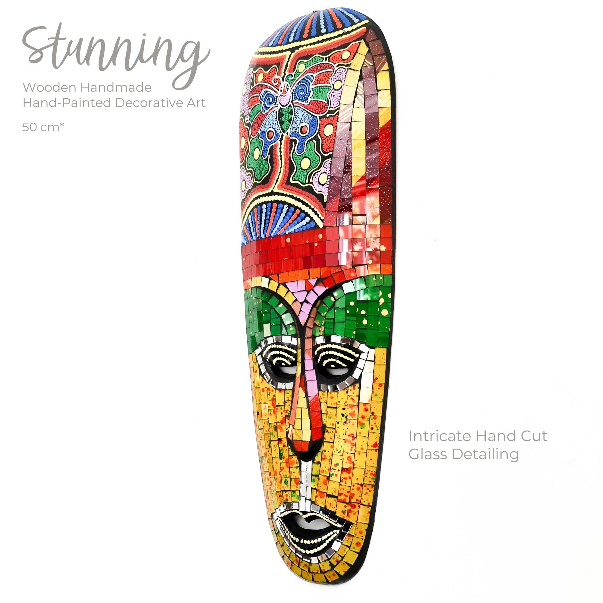 Hawaiian Tiki Mask Wall Hanging - Hand Carved painted wooden Tropical Aboriginal decoration