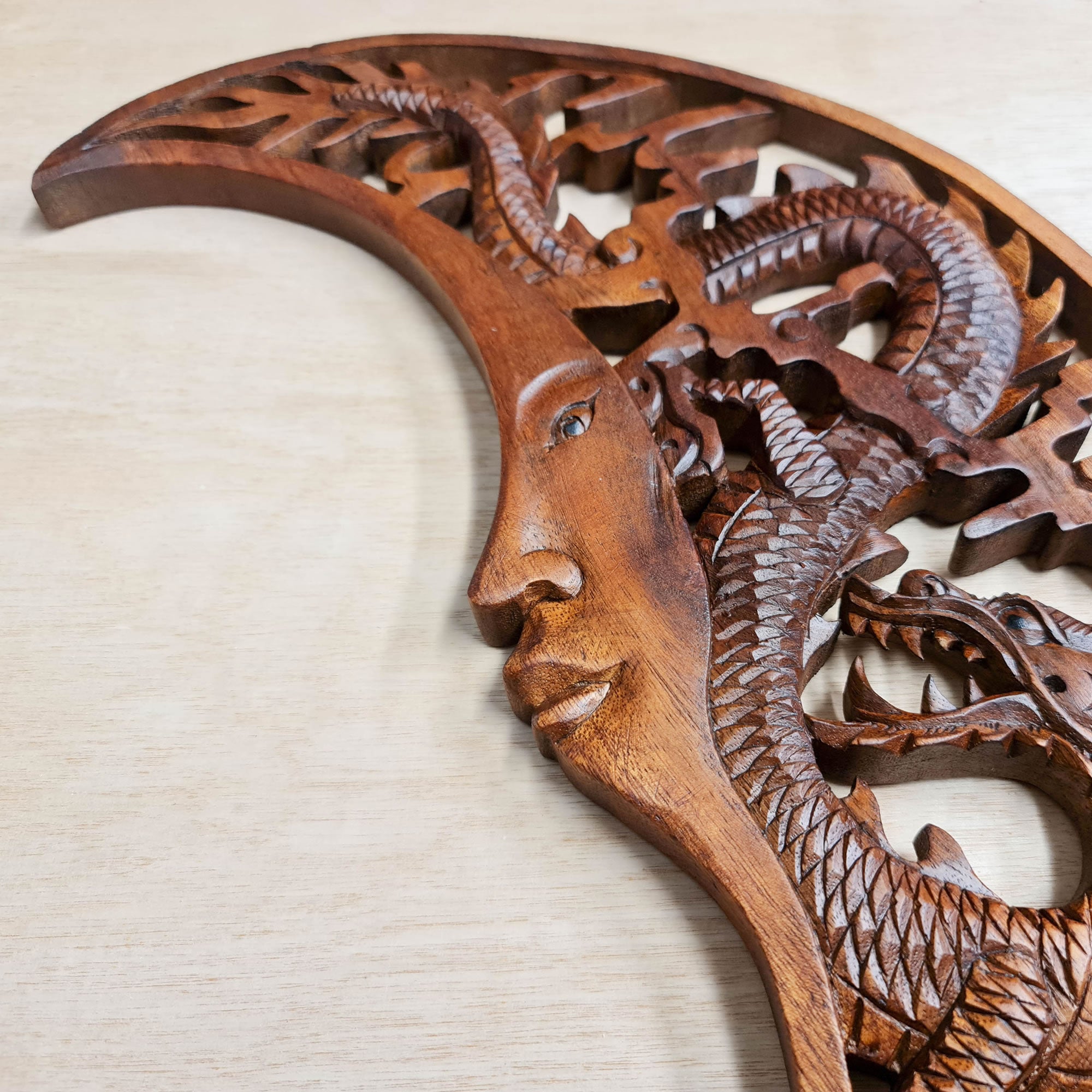 Tarot Astrology Card Reading Positive Energy Crystals Moon Dragon Hand Carved Wooden Decorative Sculpture Art Easternada