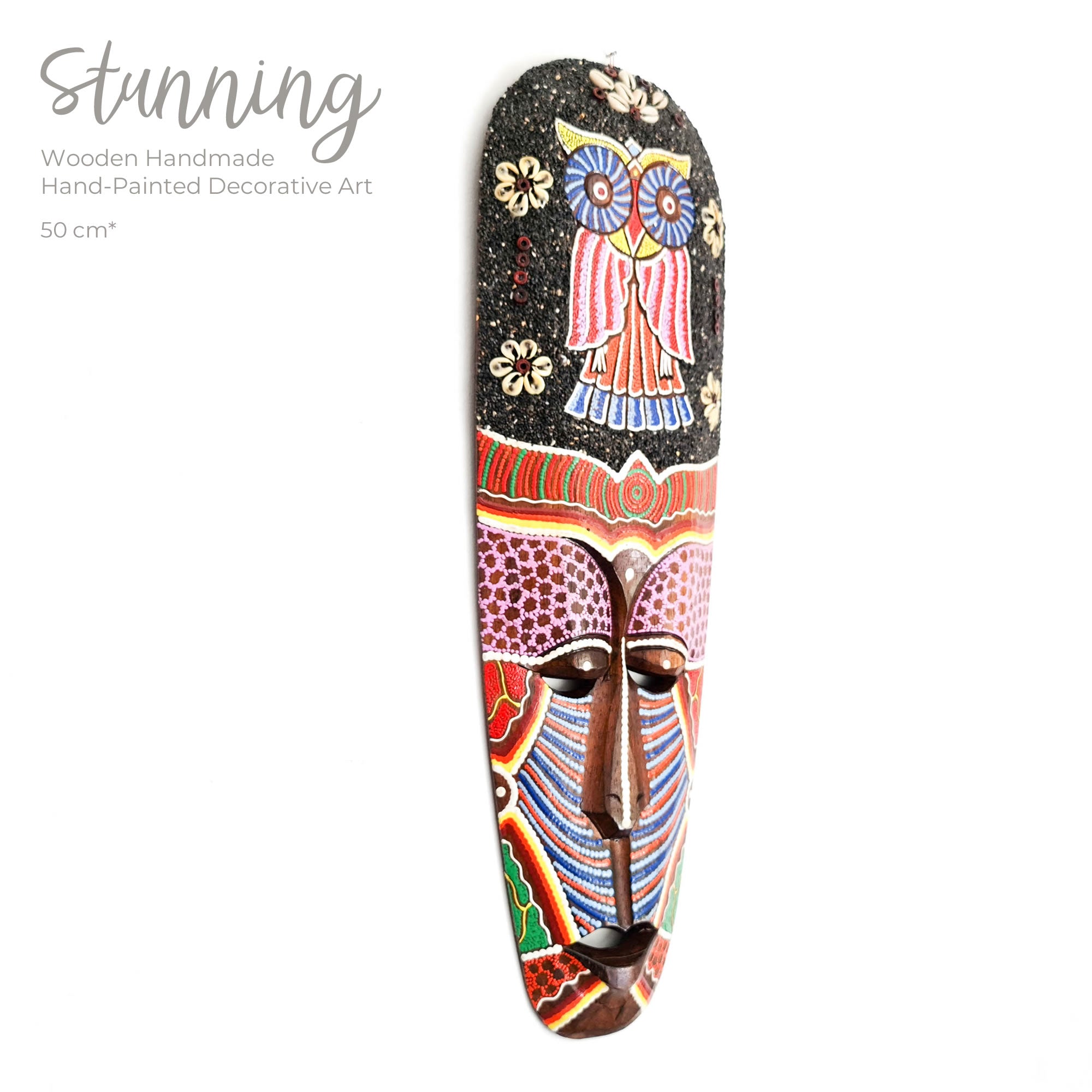 Hawaiian Tiki Mask Wall Hanging - Hand Carved painted wooden Tropical Aboriginal decoration