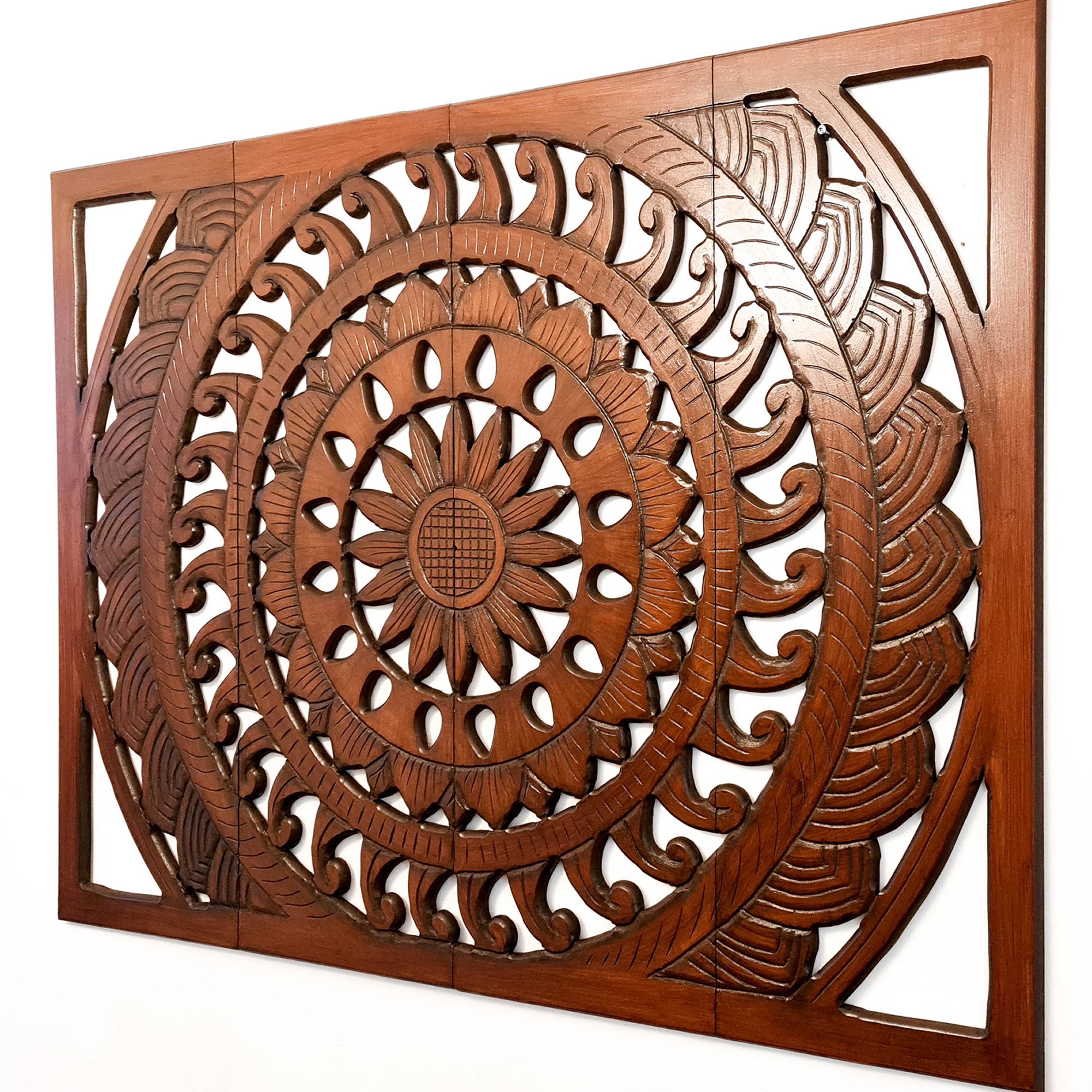 Hand Carved Wooden Wall Art Bed Headboard Large Mandala Easternada