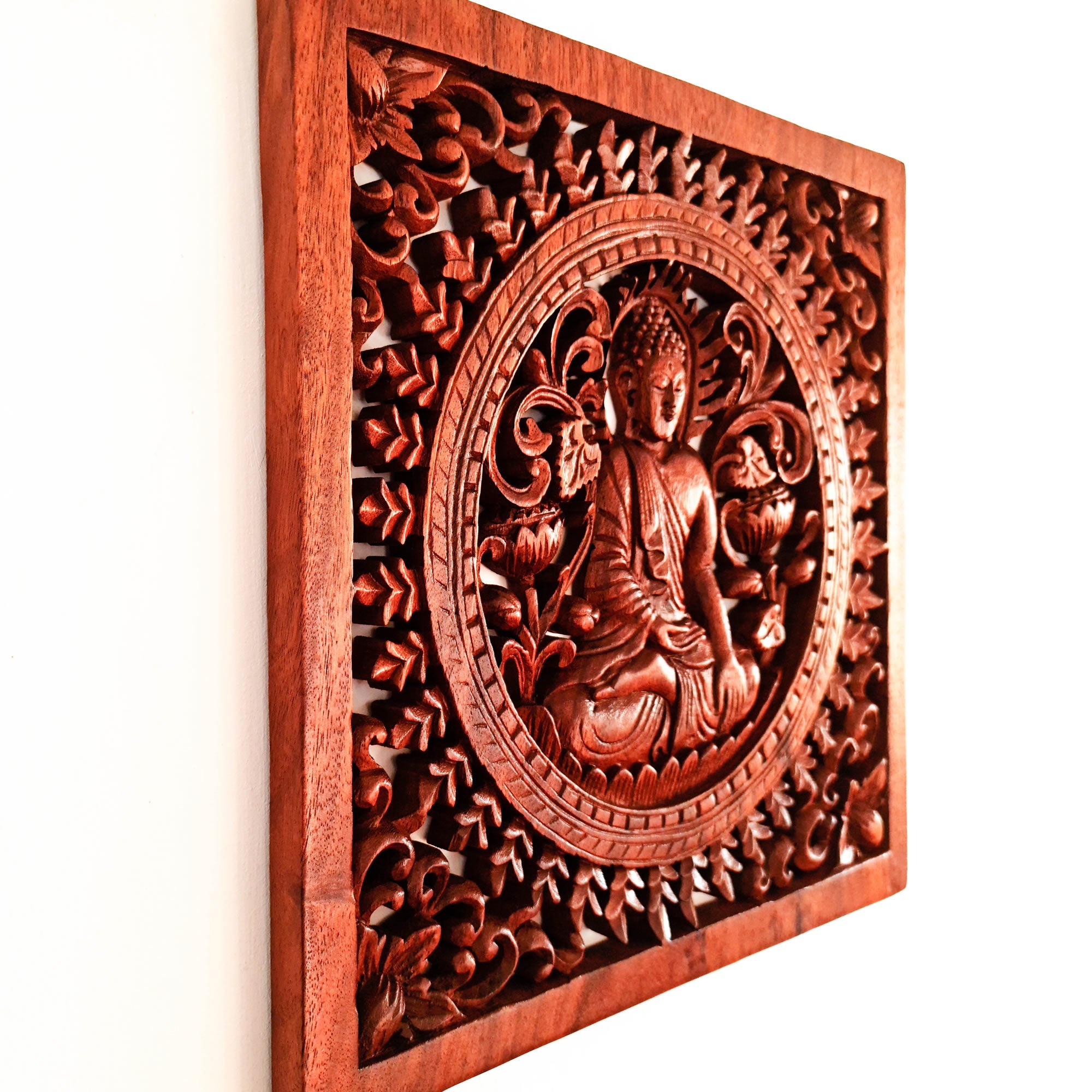 Sitting Buddha Hand-Carved Wooden Wall Art Decorative Hanging. Unique and Timeless Gift Idea