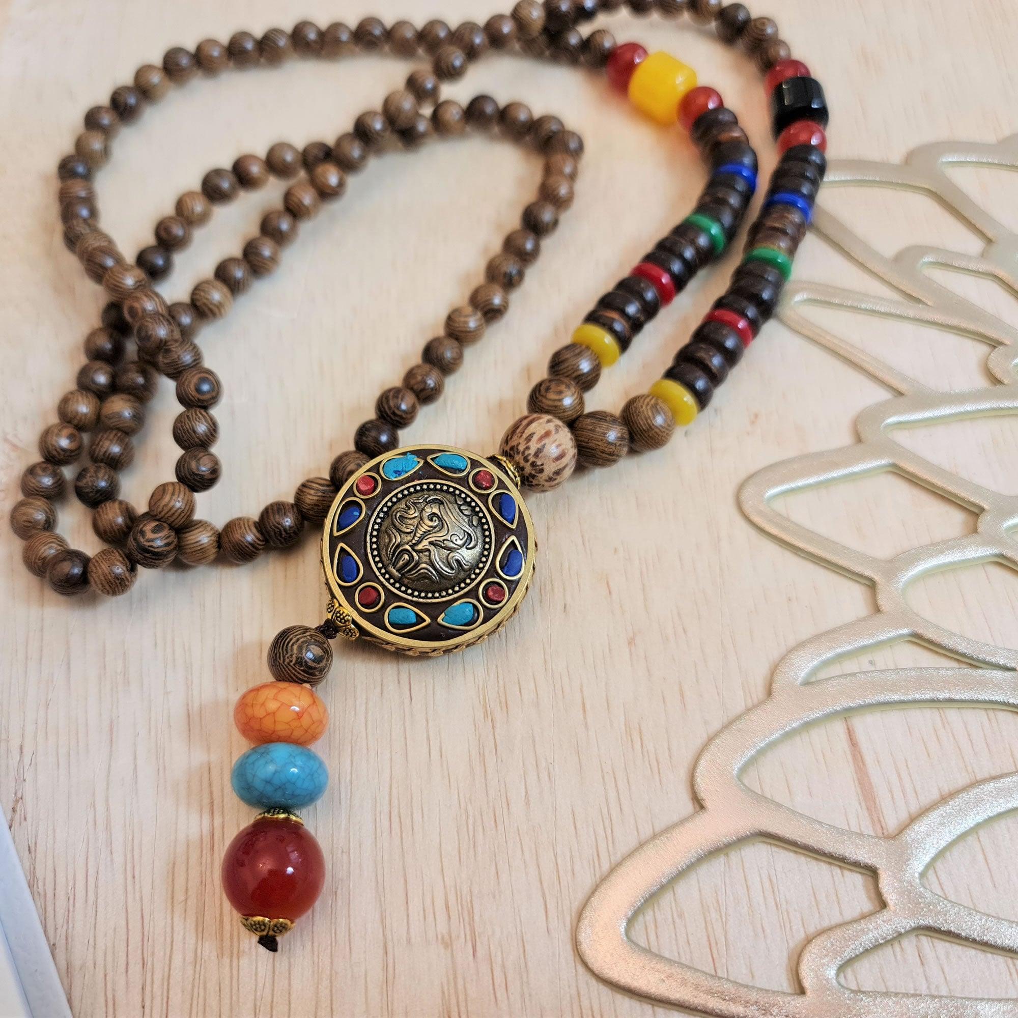 Blessed Tibetan Buddhist Monk Meditation Beads Wooden Necklace Bohemian