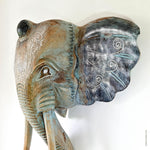 African Elephant Head - Carved Wooden Decorative Sculpture Art Tusk