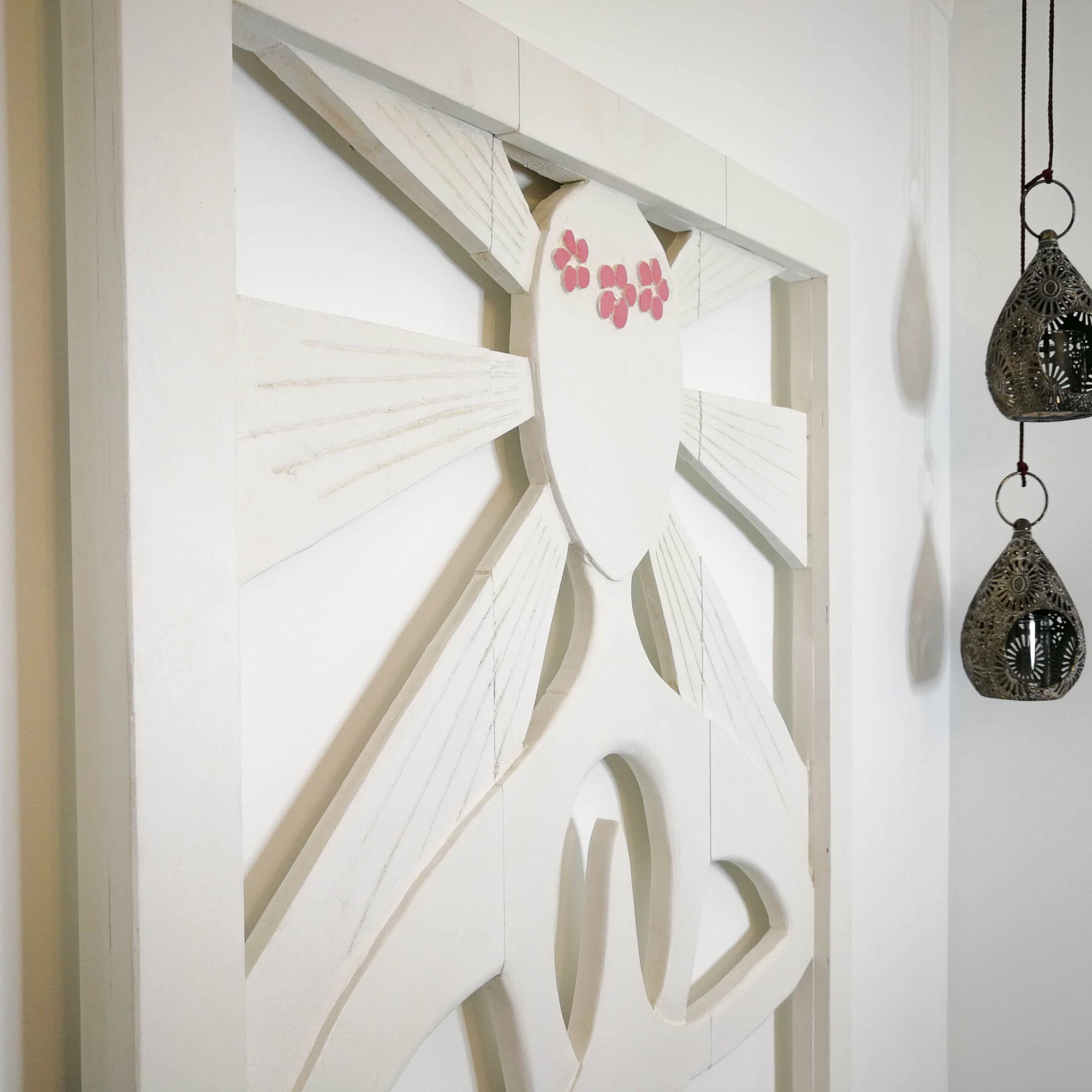 Art mural en bois sculpté - Grande sculpture décorative de tête de lit Namaste Yoga Meditation Panel