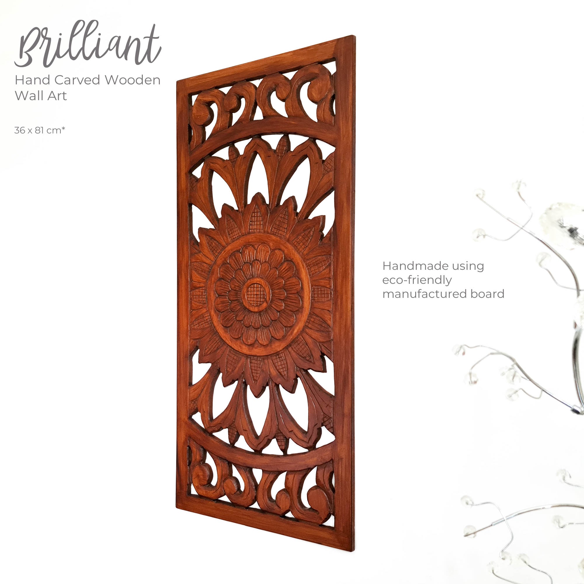 Hand Carved Wooden Wall Art - Decorative Mandala Yoga Walnut Panel