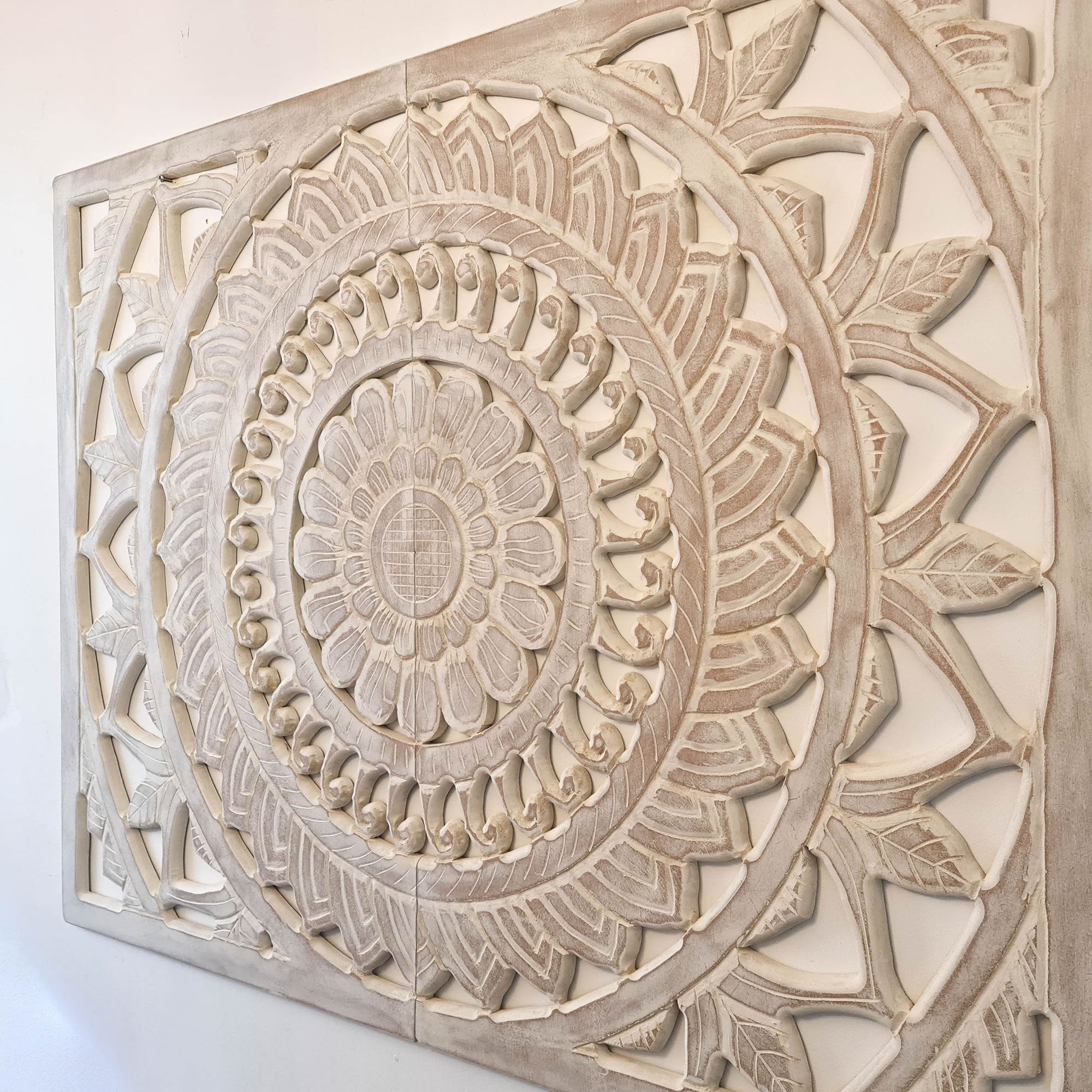 Hand Carved Wooden Wall Art - Large Headboard Decorative Mandala Panel Easternada