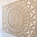 Hand Carved Wooden Wall Art - Large Headboard Decorative Mandala Panel Easternada