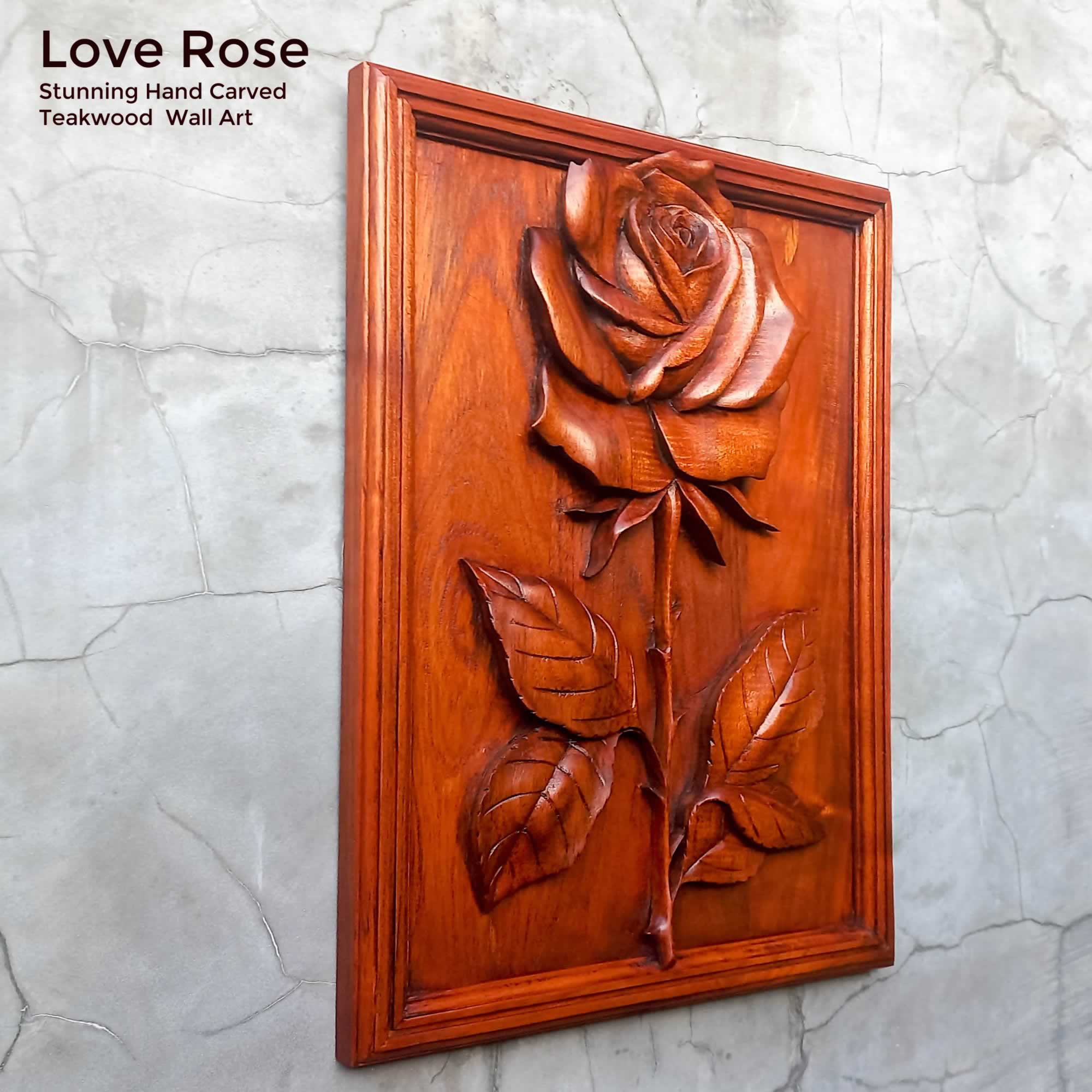 Love Rose Hand Carved Wooden Wall Art Sculpture Decoration Nature Garden - Perfect Valentine Christmas Gift. easternada.com