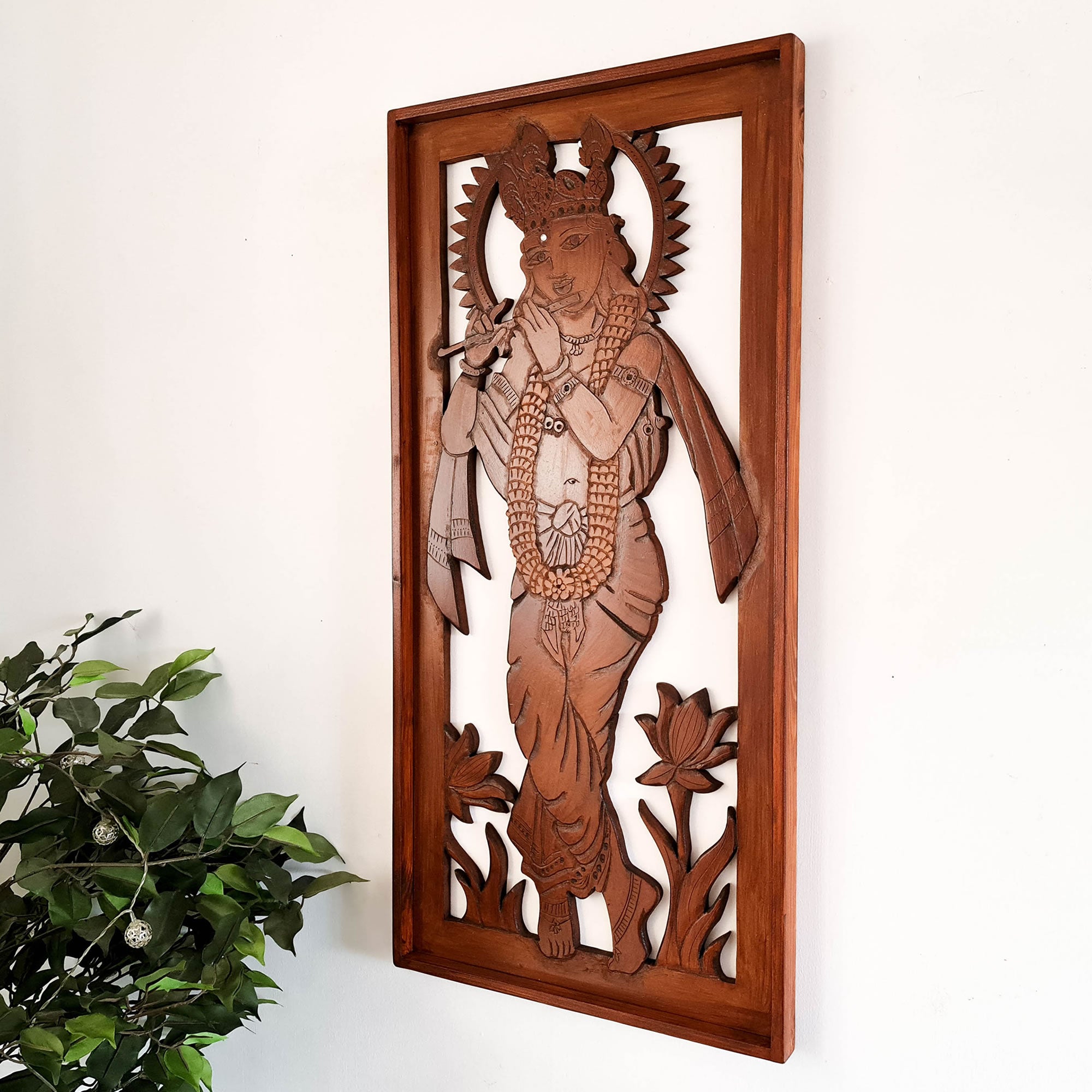 Krishna Hand Carved Wall Art Hindu Mandir Pooja