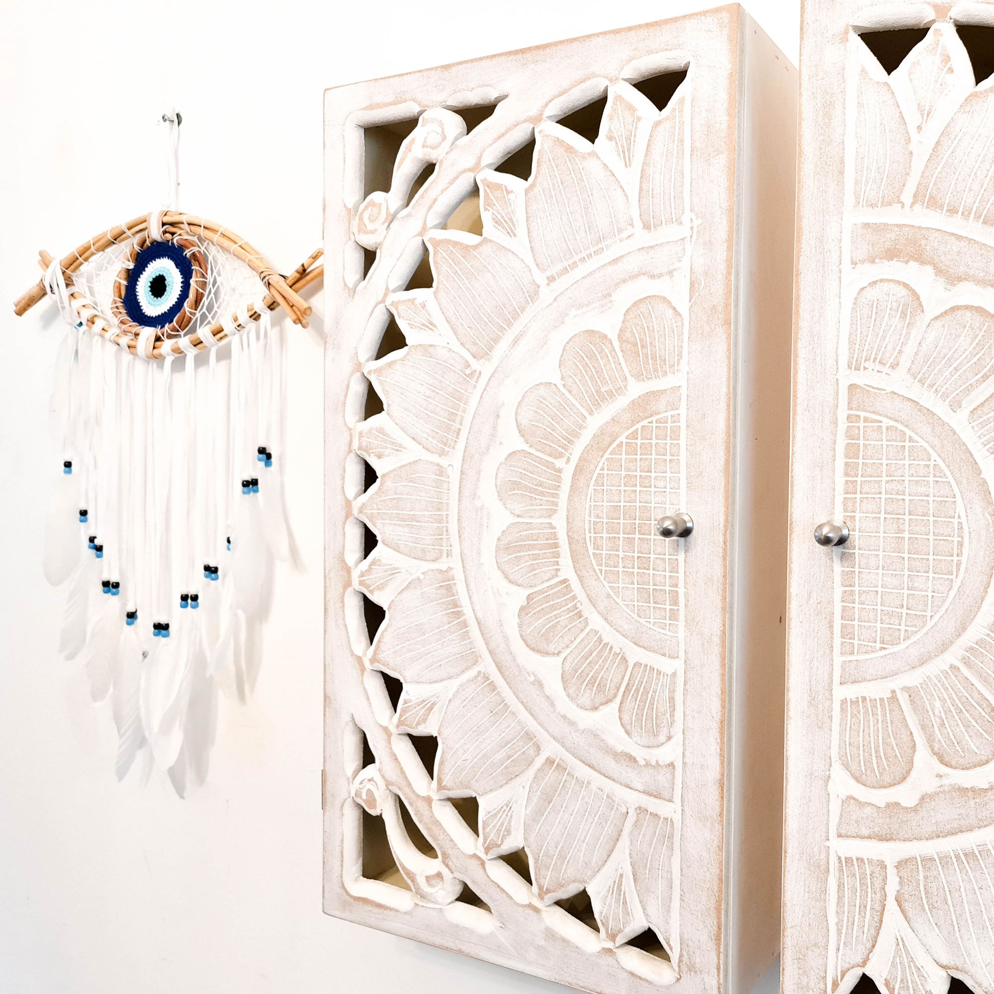 Hand Carved Wooden Wall Storage Cupboard Cabinet - Designer Furniture  Bathroom, Makeup Office