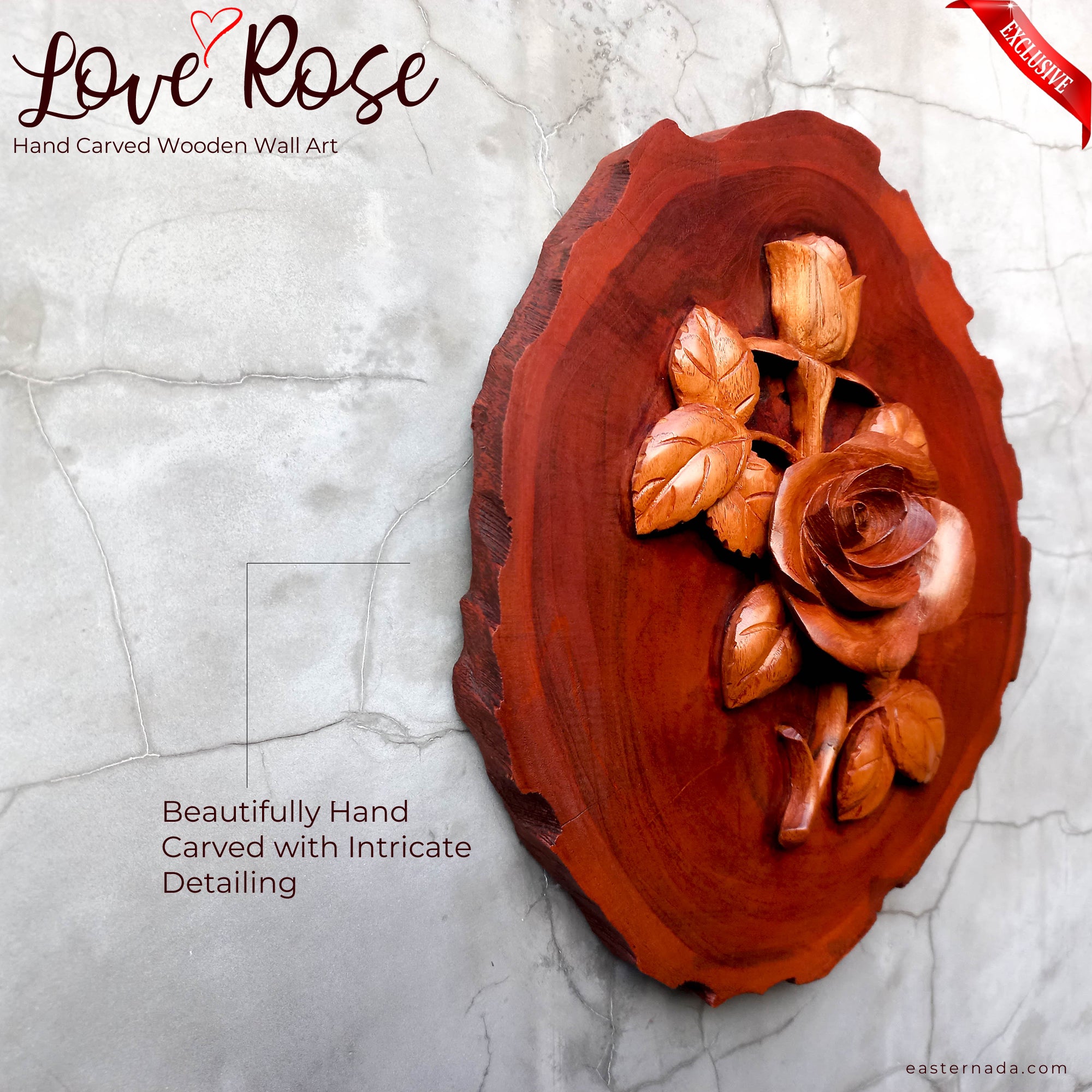 A perfect gift for a loved one. Hand Carved Teak Wood Rose Flower. Simply Stunning Wall Art Decoration. Wedding Valentines Gift