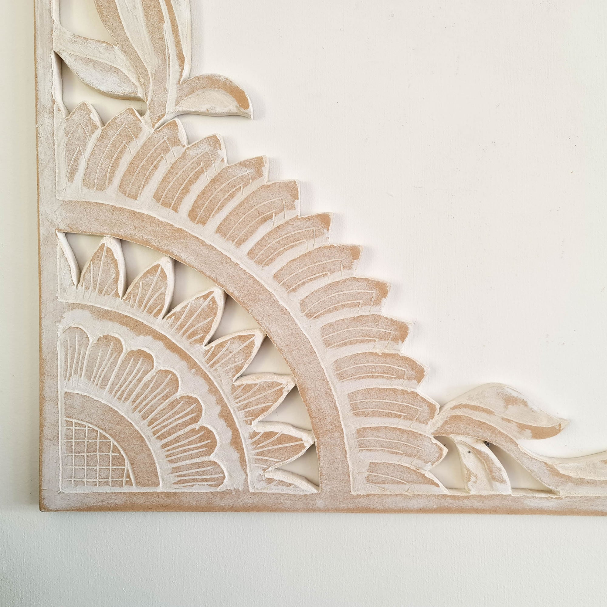 Mandala Art - Handmade Carved Wooden Wall Art Distressed White