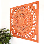 Hand Carved Wooden Wall Art - Large Decorative Mandala Rustic Copper Headboard Sculpture