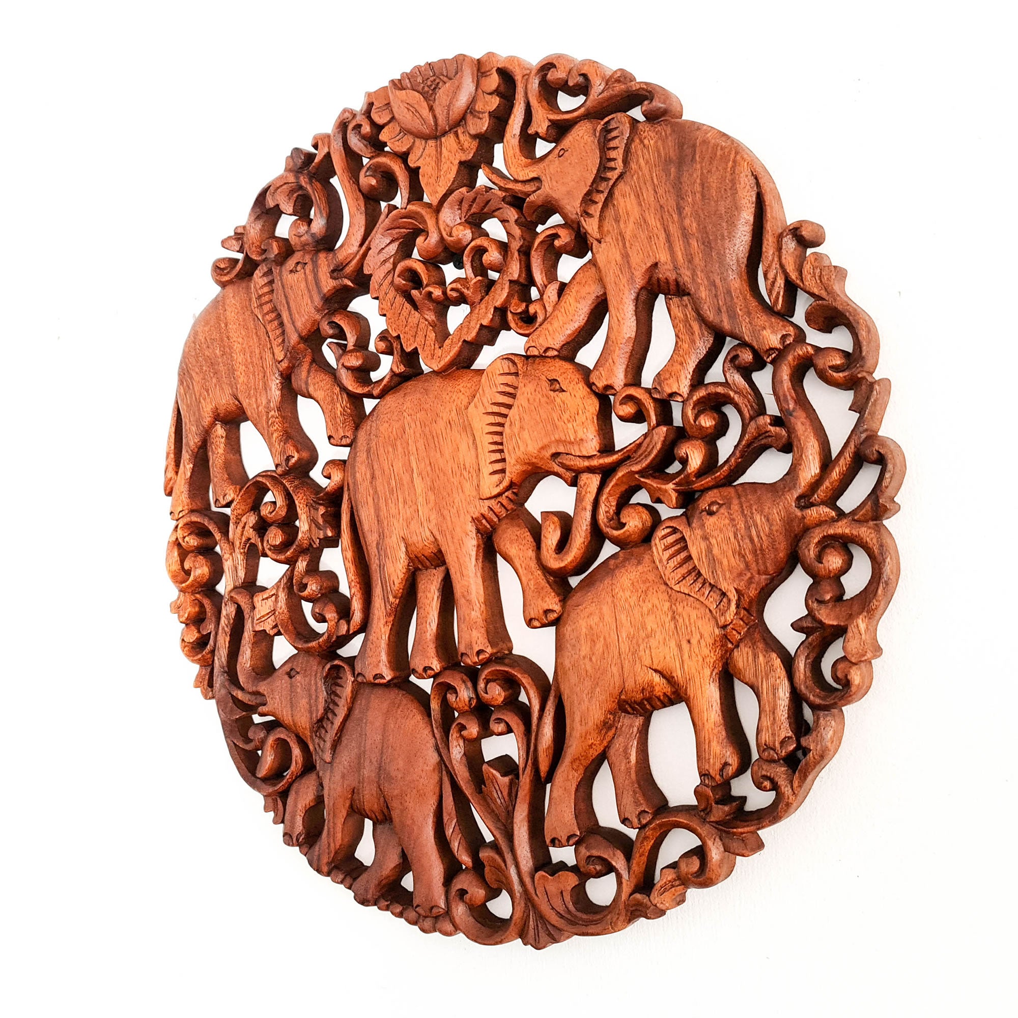 Jungle Elephants Carved Wooden Hand Carved Decorative Panel Sculpture Nature - Easternada A perfect Gift idea