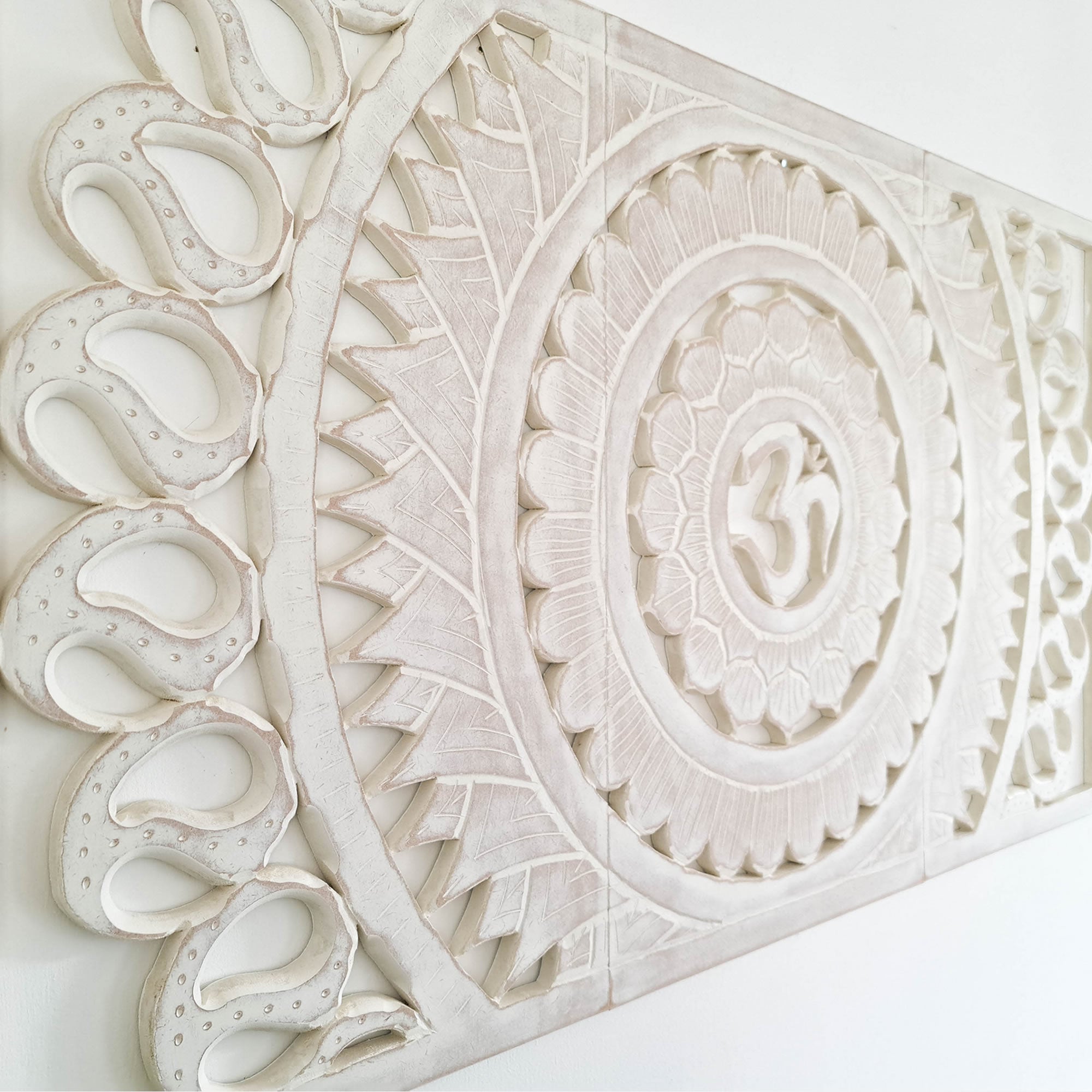 Hand Carved Wooden Wall Art - OM Headboard Decorative Mandala Panel