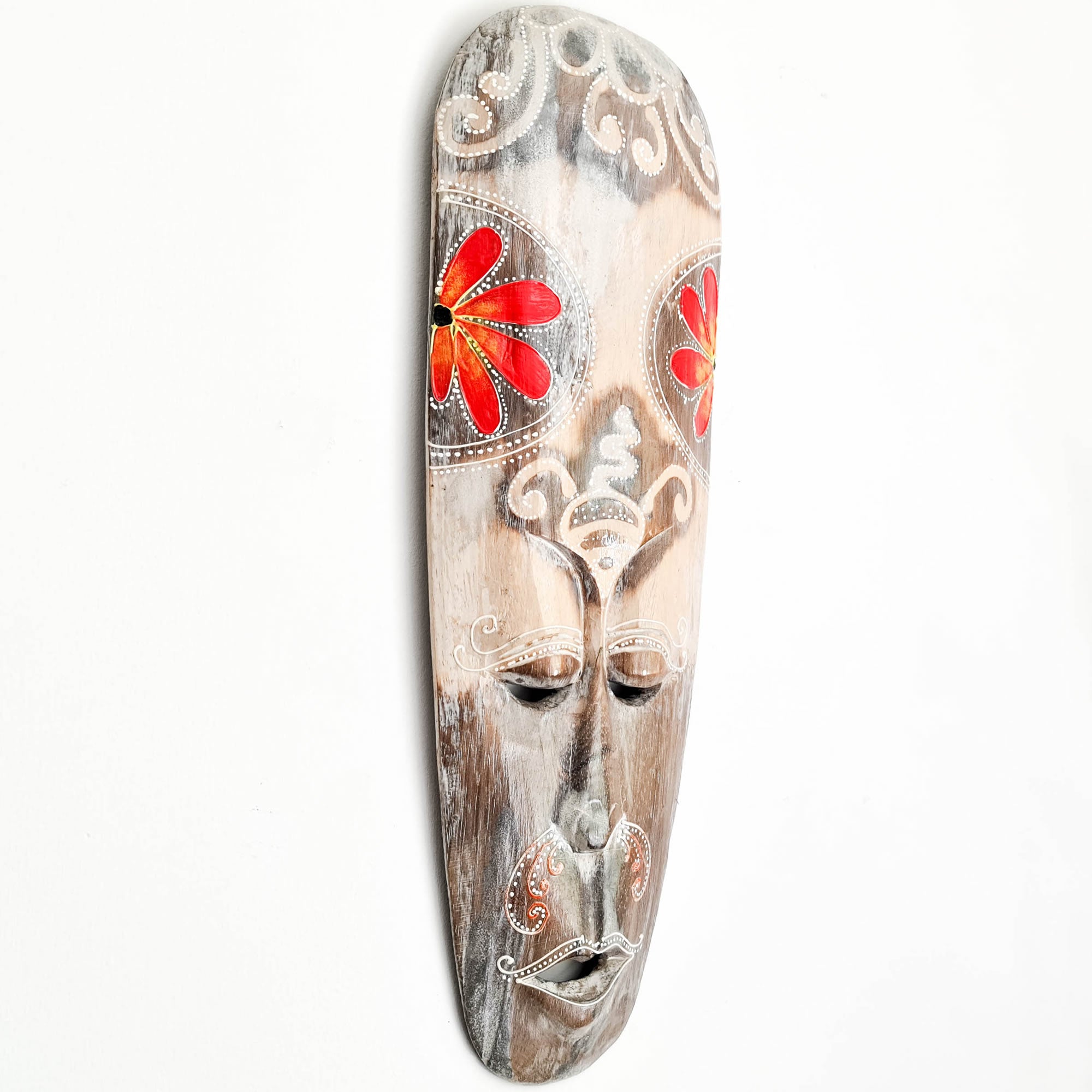 Hawaiian Tiki Mask Wall Hanging - Hand Carved painted wooden Tropical Aboriginal decoration