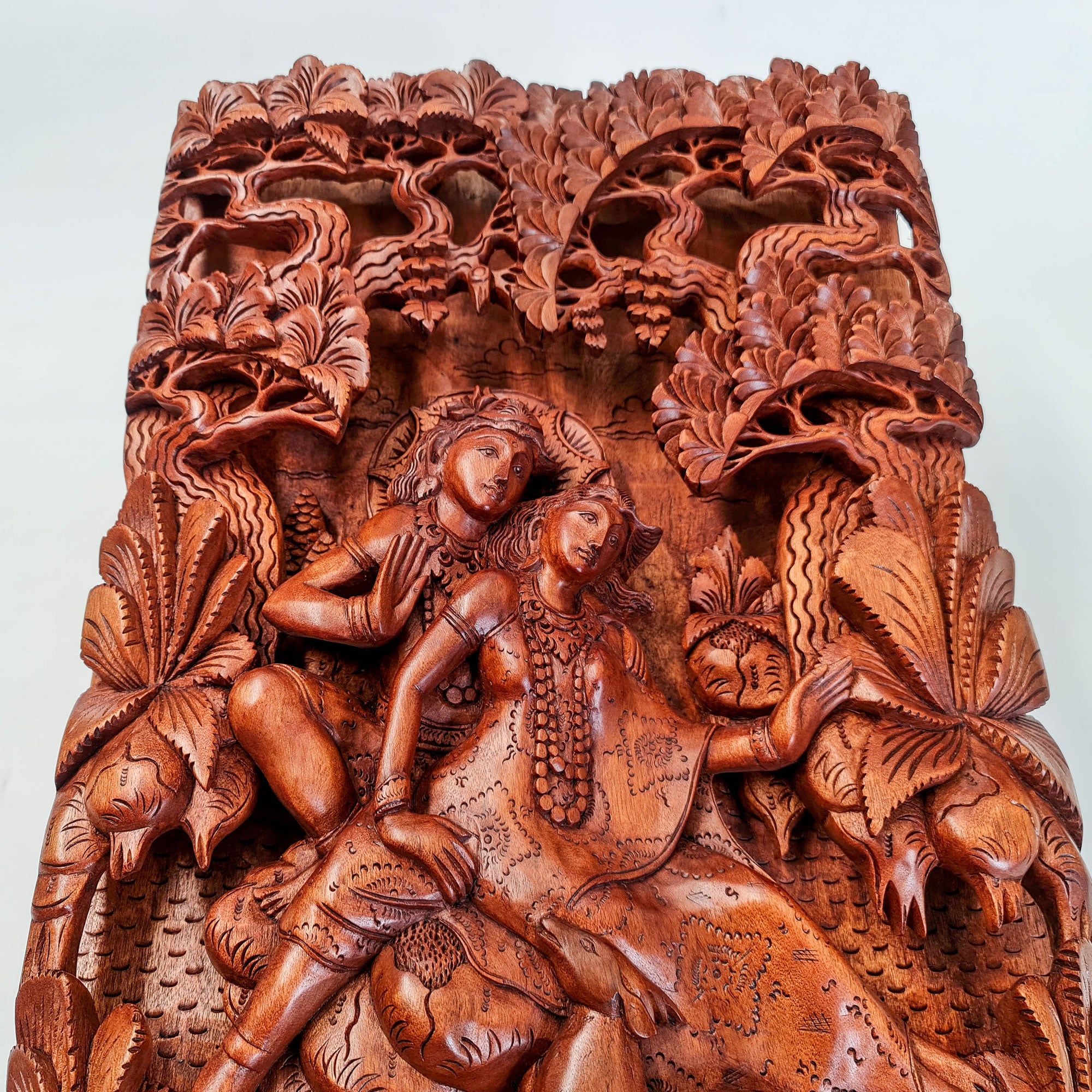 Hand Carved Wooden Hindu God - Radha Krishna Sculpture Art Mandir