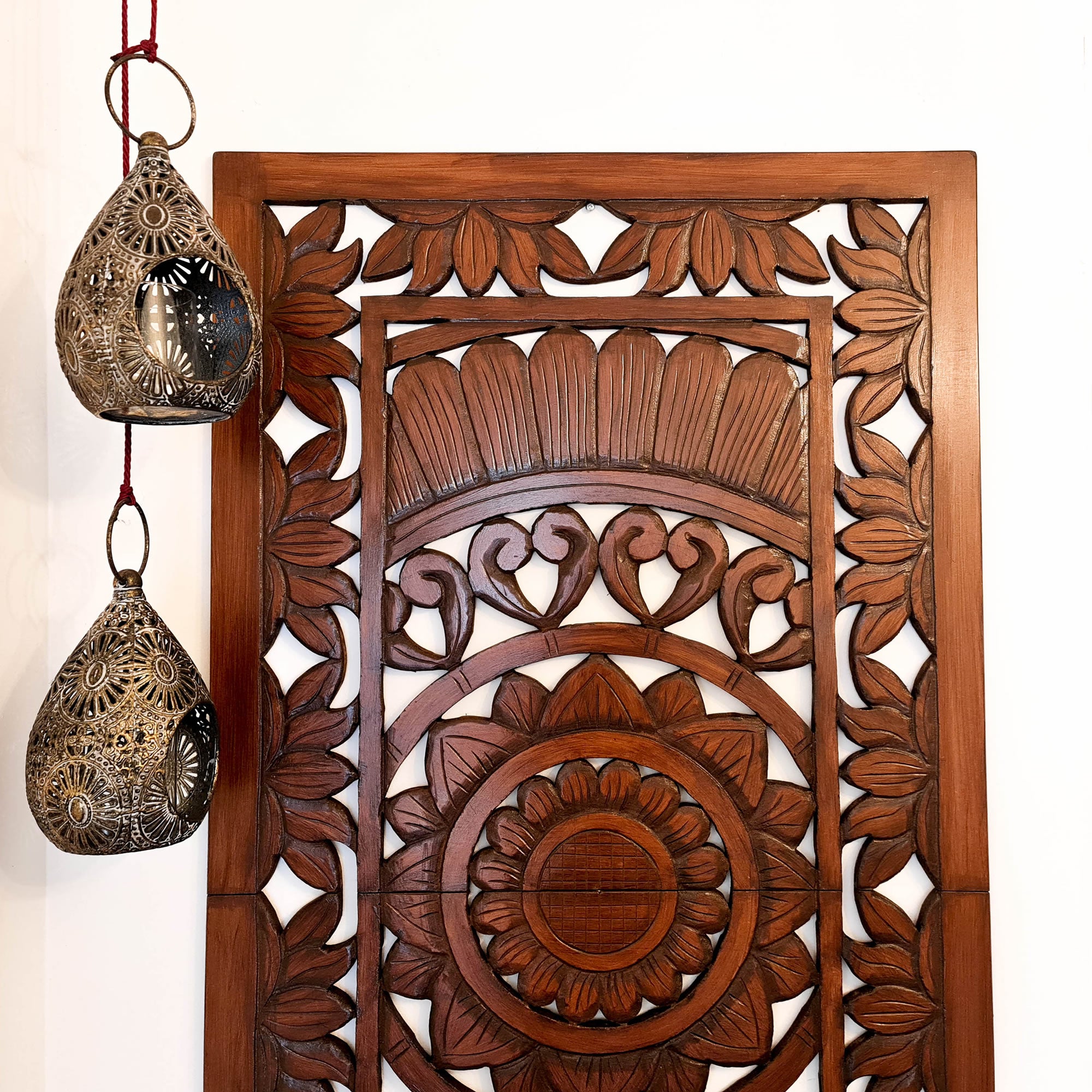 Hand Carved Wooden Wall Art - Decorative Mandala Headboard Panel Easternada