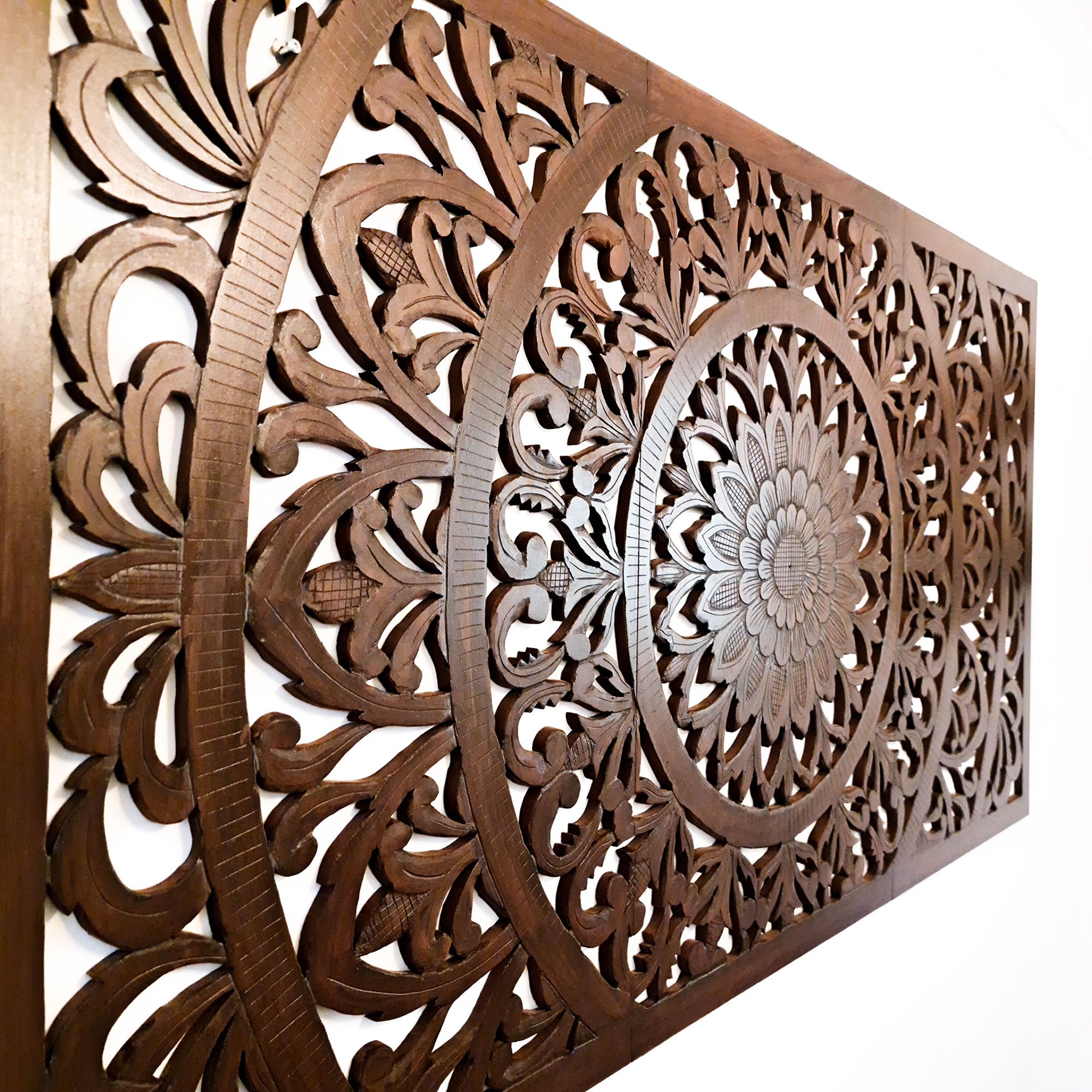 Hand Carved Wooden Decorative Wall Art Large King Headboard Mandala Sculpture