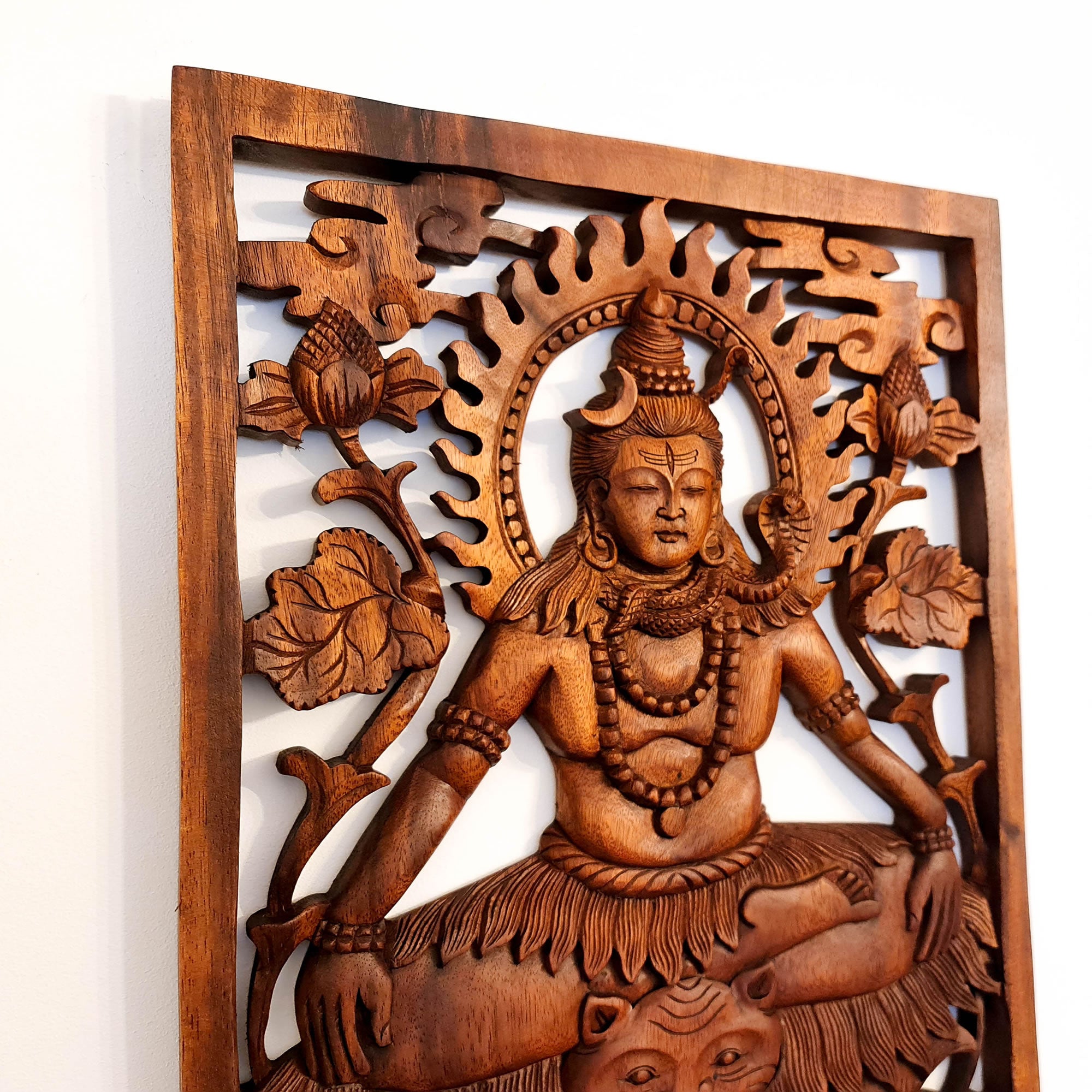 Lord Shiva Siva Carved Wooden Decorative Panel Sculpture Mandir Hindu Art Décor