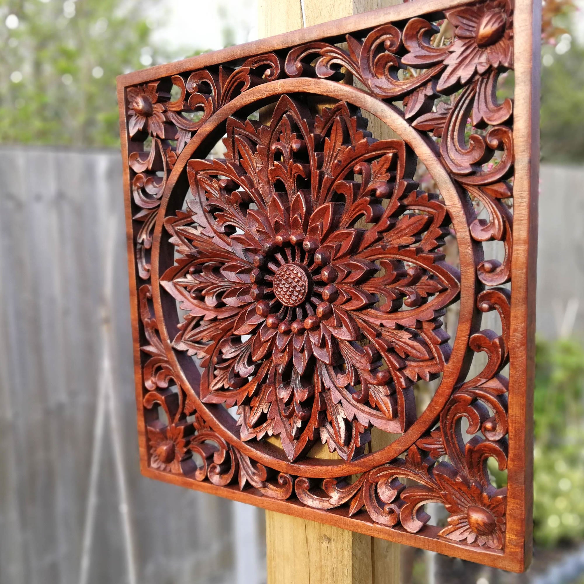 Exclusive Wooden Hand Carved Decorative Art Panel Mandala Yoga Peace