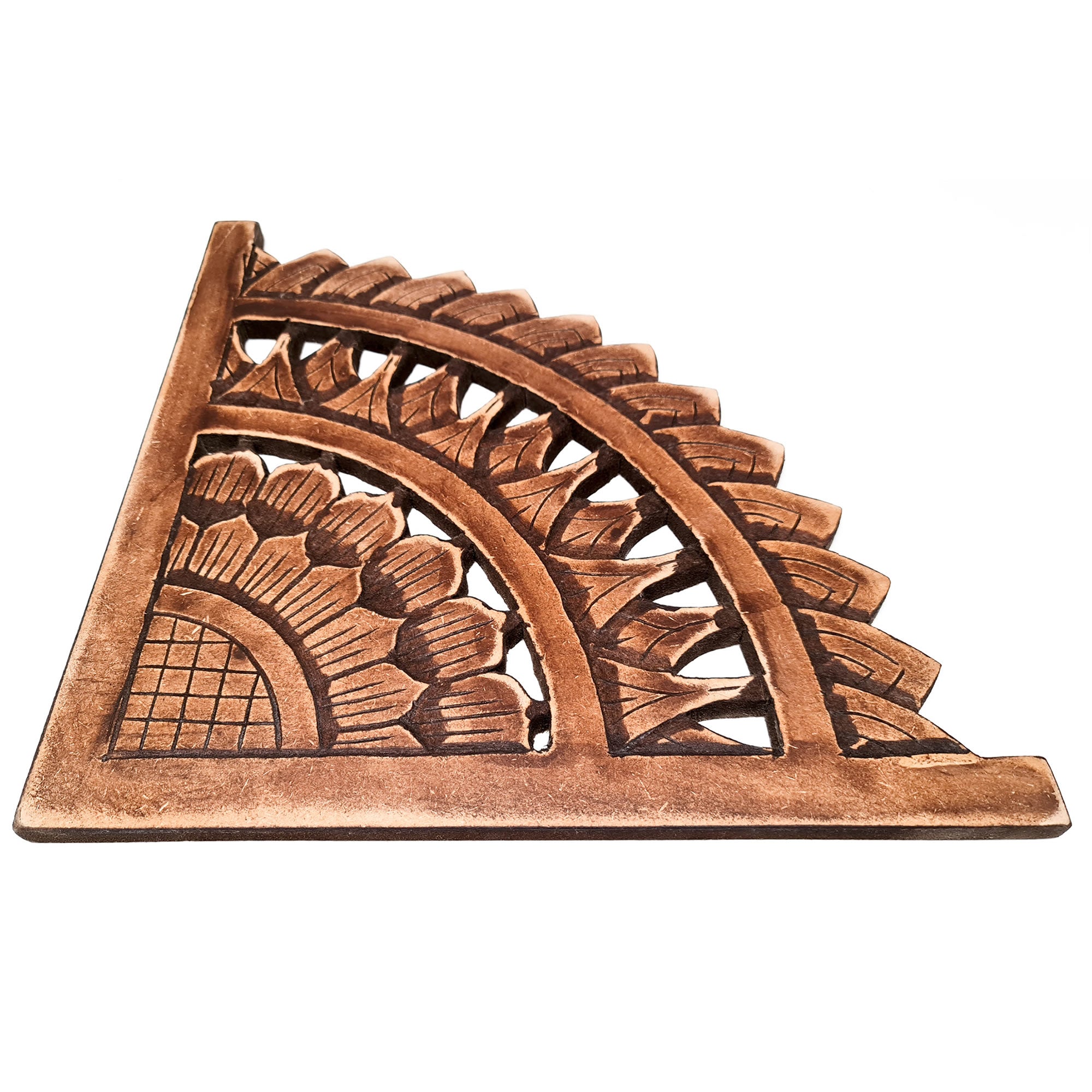 Carved Wooden Wall Art - Rustic Corners Curved Mandala Distressed Antique Brown