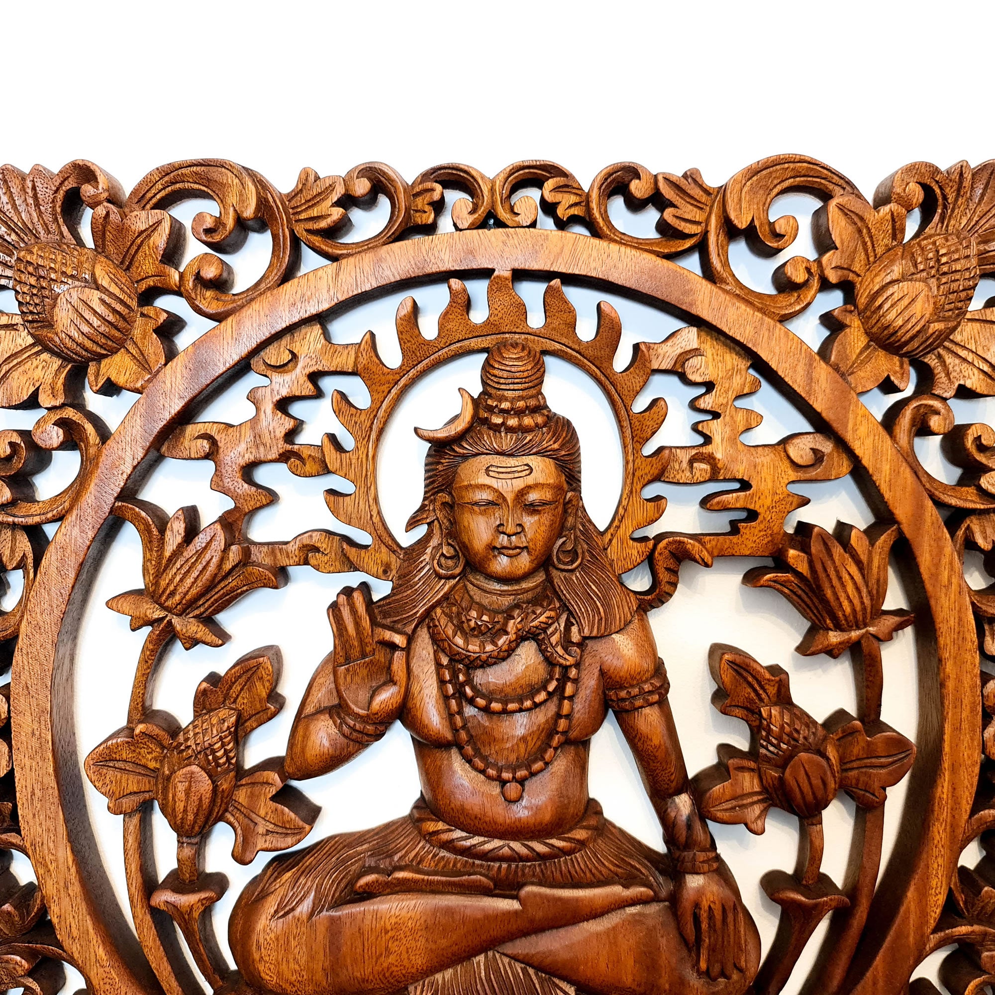 Hindu God Lord Shiva Siva Wooden Wall Art Sculpture Decoration Yoga Temple Mandir -Easternada